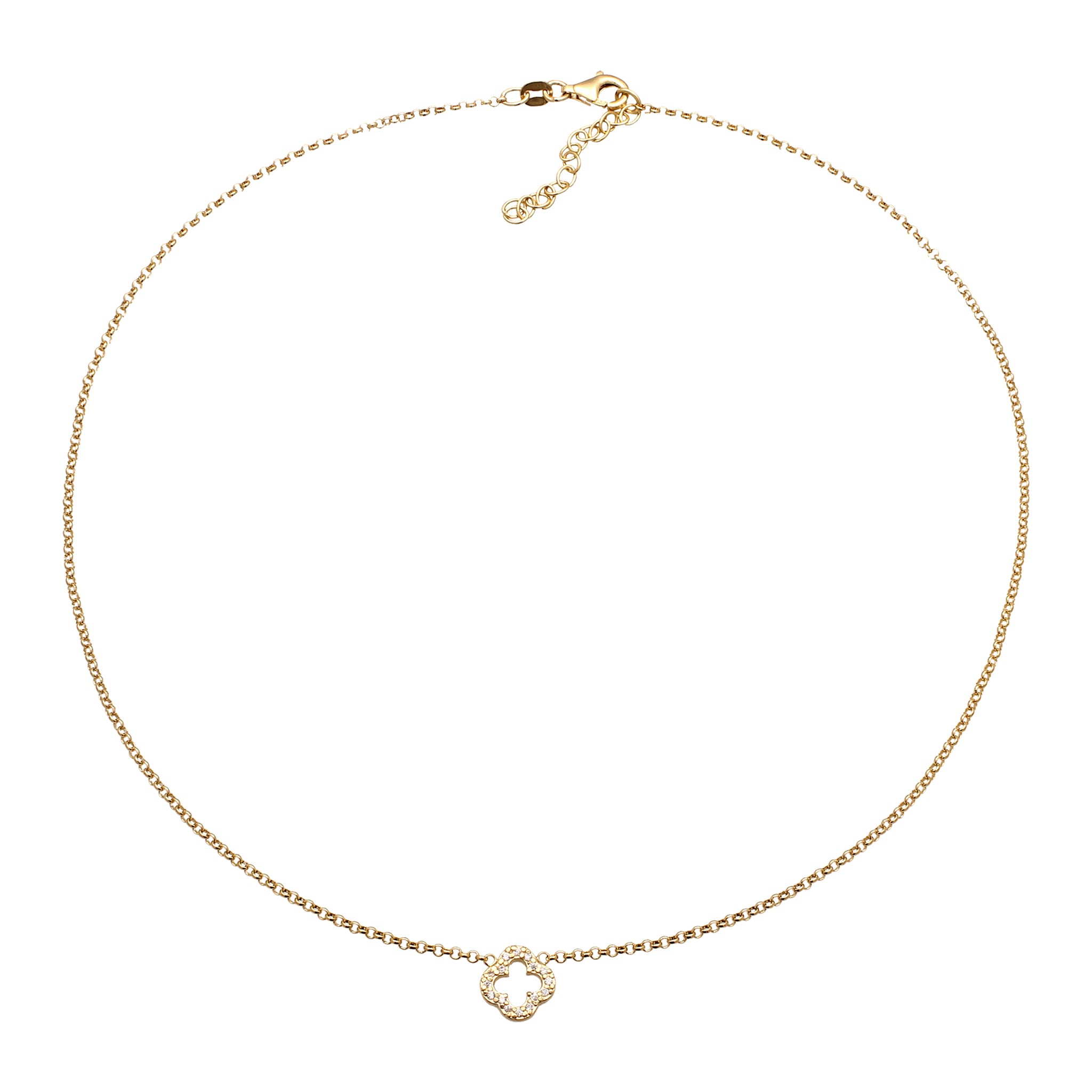 Gold Perhiasan Wanita Perak Asli Lapis Emas Kalung Choker Cloverleaf Zirconia