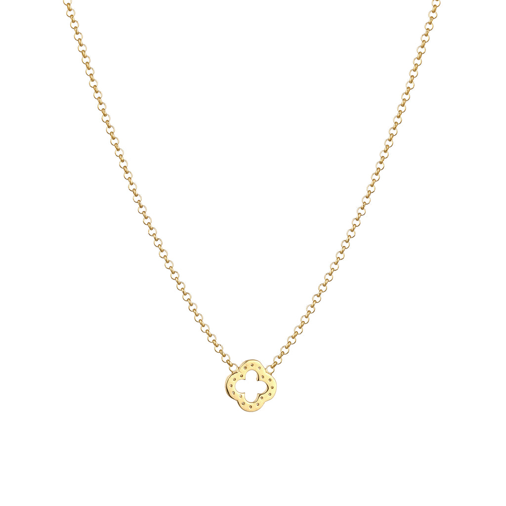 Gold Perhiasan Wanita Perak Asli Lapis Emas Kalung Choker Cloverleaf Zirconia
