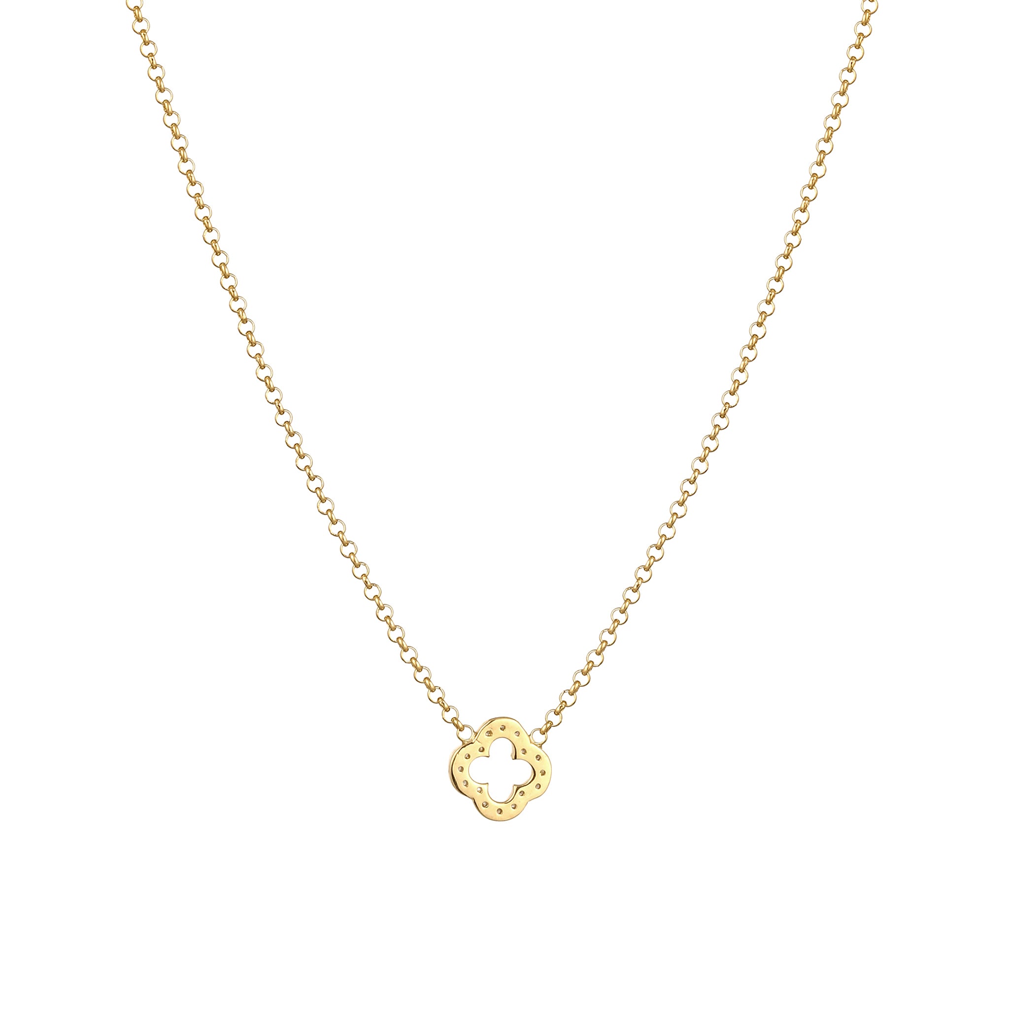 Gold Perhiasan Wanita Perak Asli Lapis Emas Kalung Choker Cloverleaf Zirconia