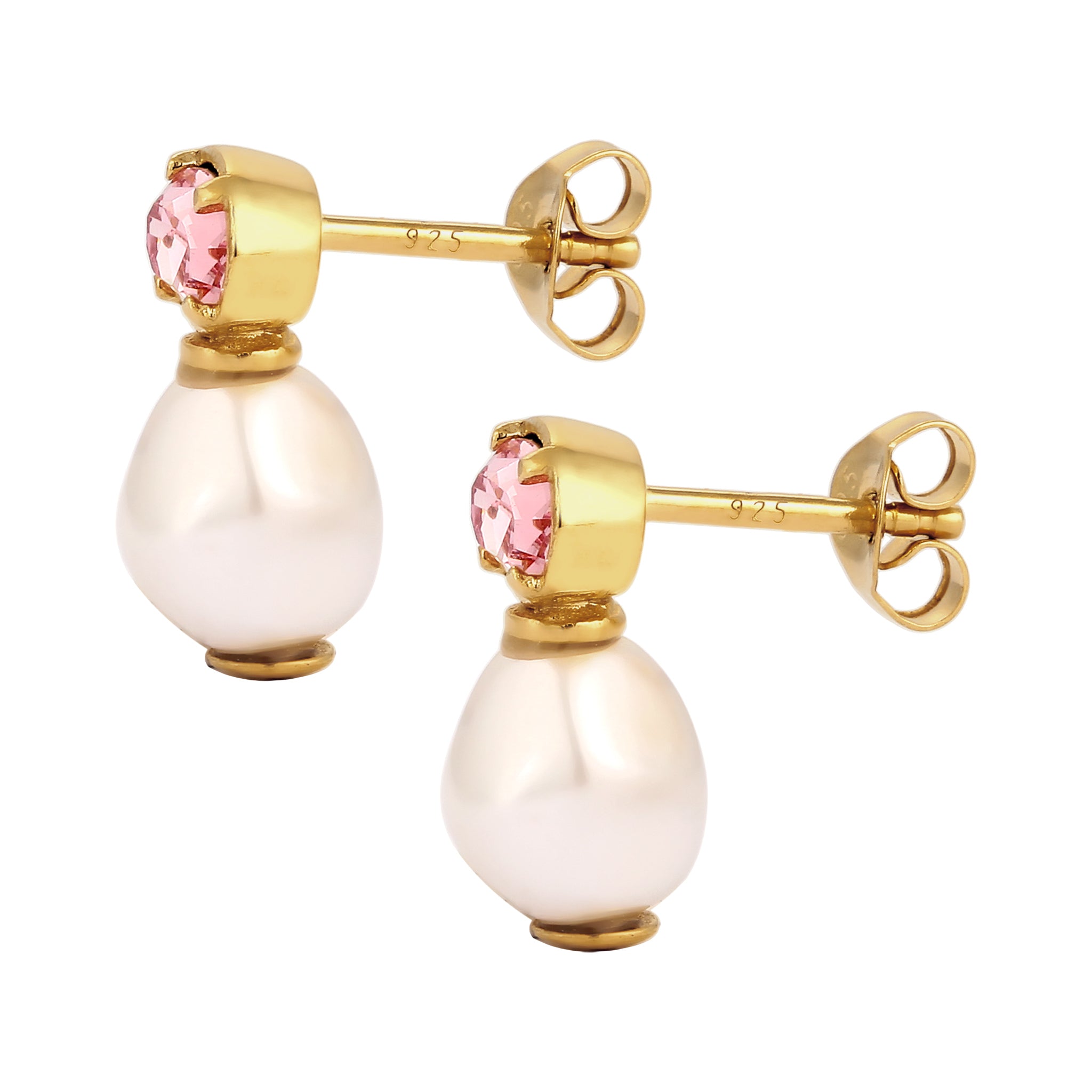 Gold Perhiasan Wanita Perak Asli Lapis Emas Anting Stud with Pearls and Crystals