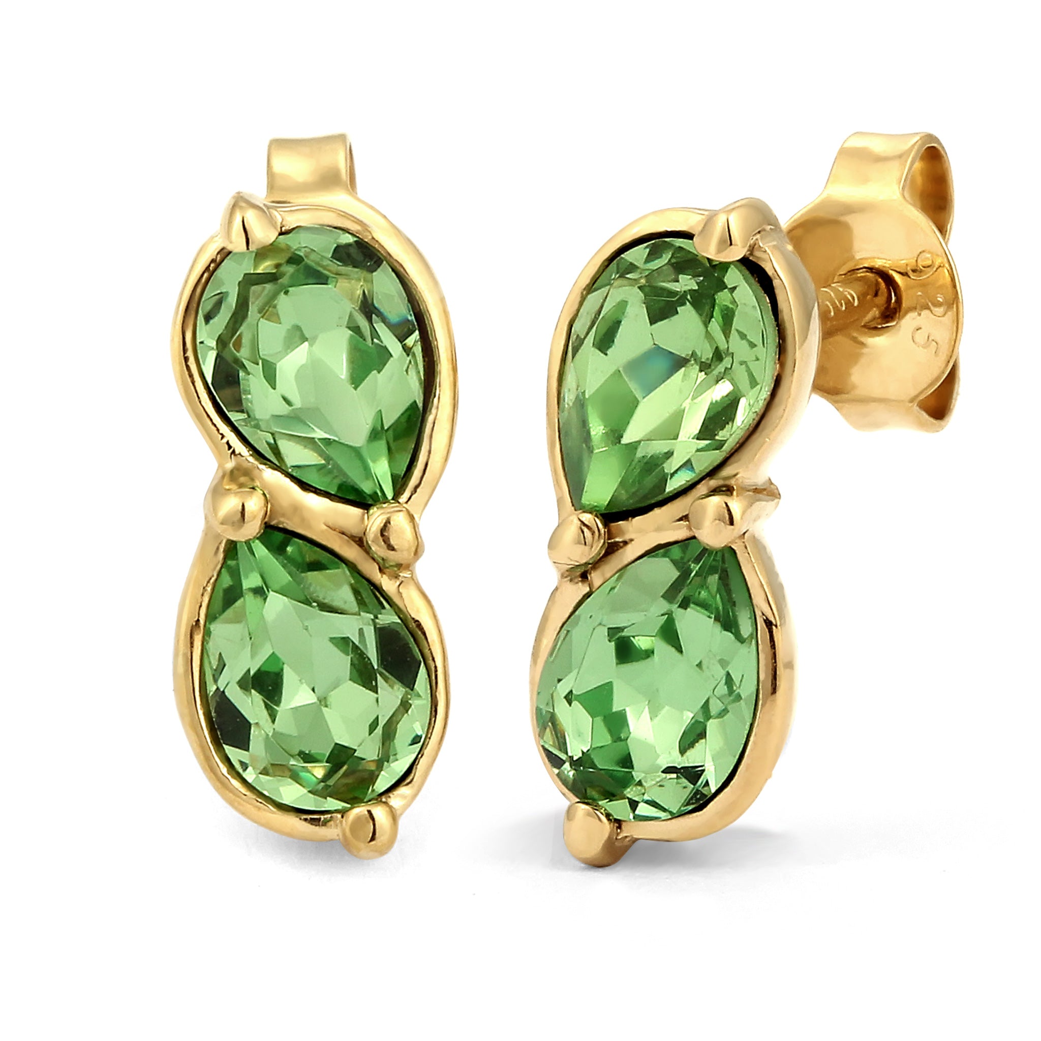 Silver Perhiasan Wanita Perak Asli Lapis Emas Anting Drop Light Green Crystals