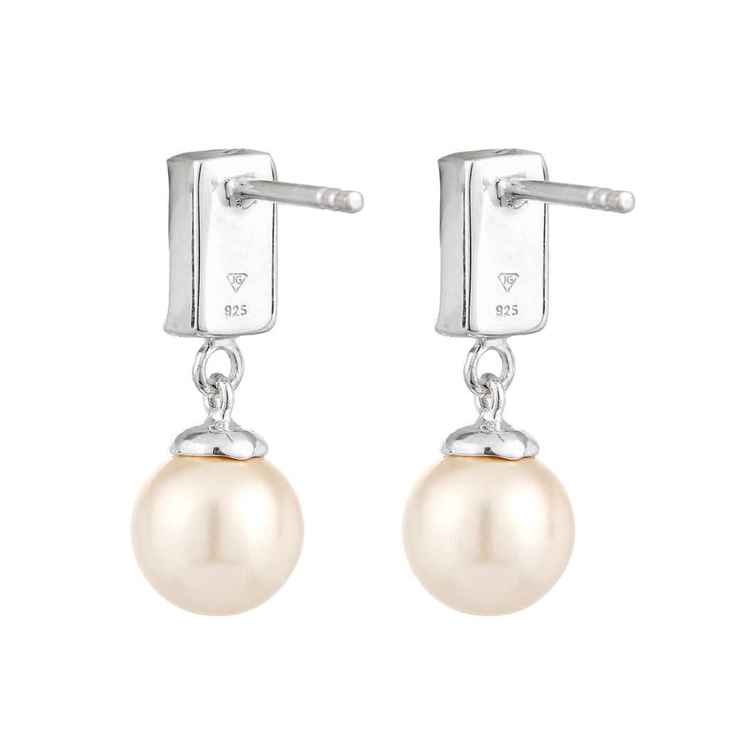 Silver Anting Perhiasan Perak 925 Wanita Rectangle Crystals and Synthetic Pearl