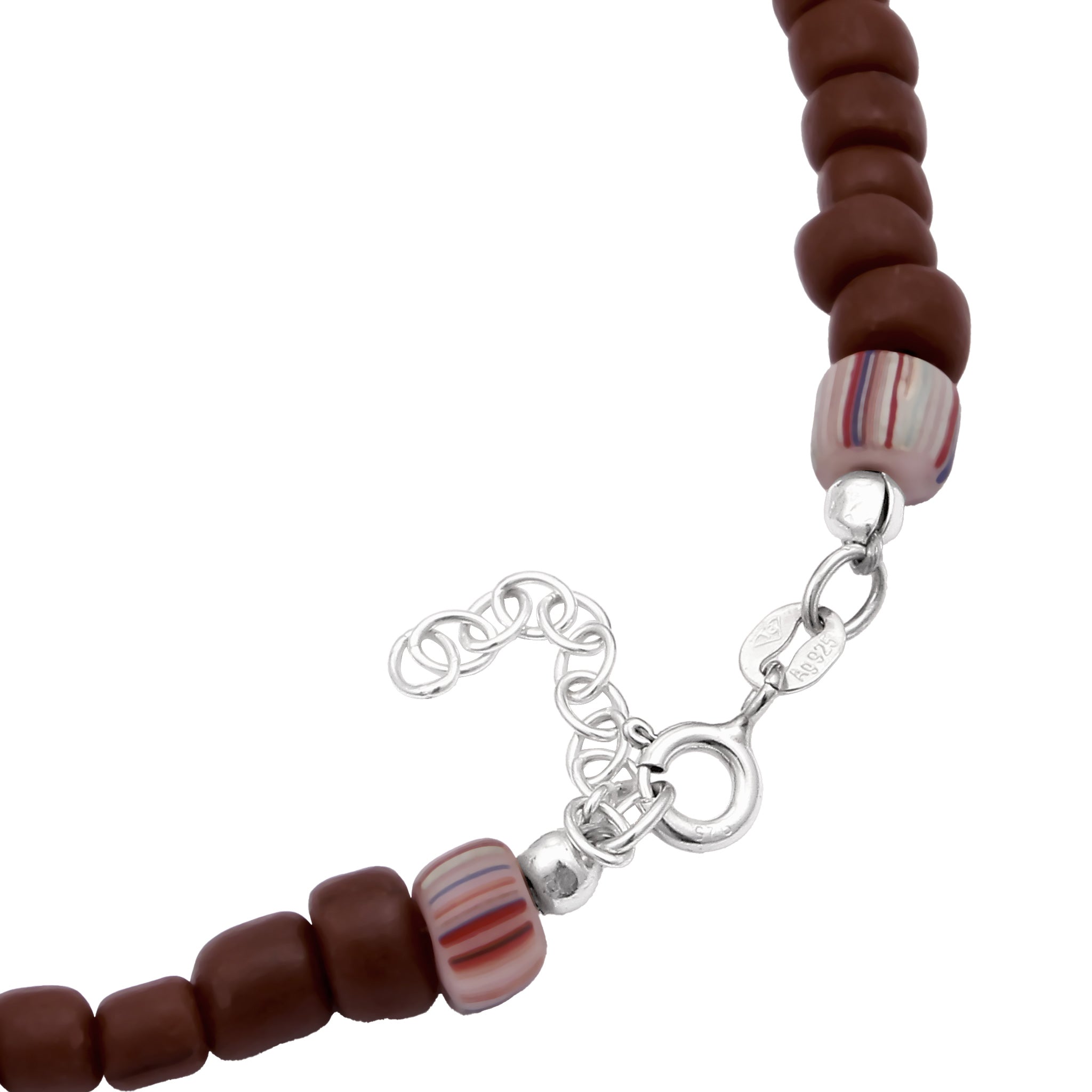 Silver Perhiasan Wanita Perak Asli Gelang Kaki Brown Beads and White Synthetic Pearl