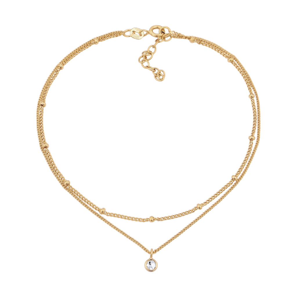 Gold Perhiasan Wanita Perak Asli Lapis Emas Gelang Kaki Ball Layer White Crystals