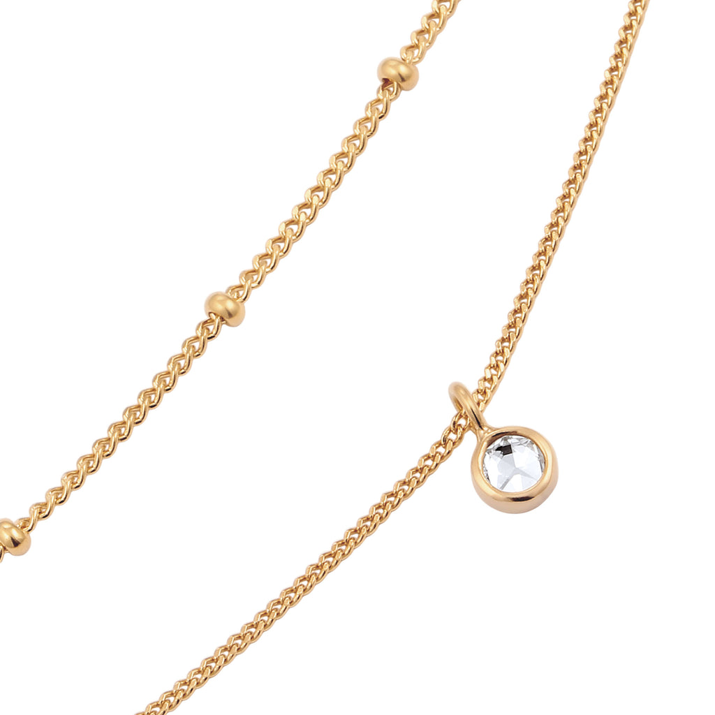 Gold Perhiasan Wanita Perak Asli Lapis Emas Gelang Kaki Ball Layer White Crystals