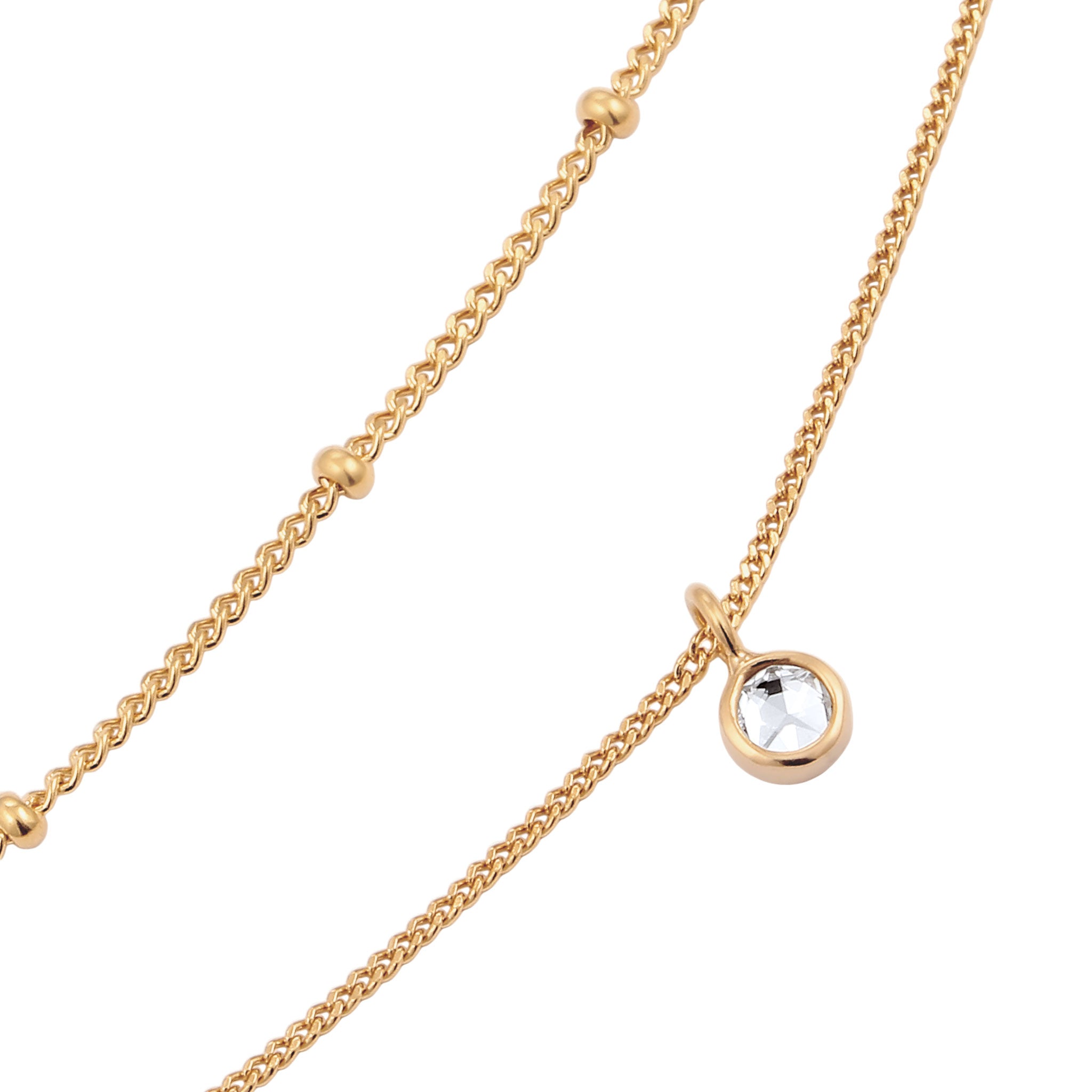Gold Perhiasan Wanita Perak Asli Lapis Emas Gelang Kaki Ball Layer White Crystals