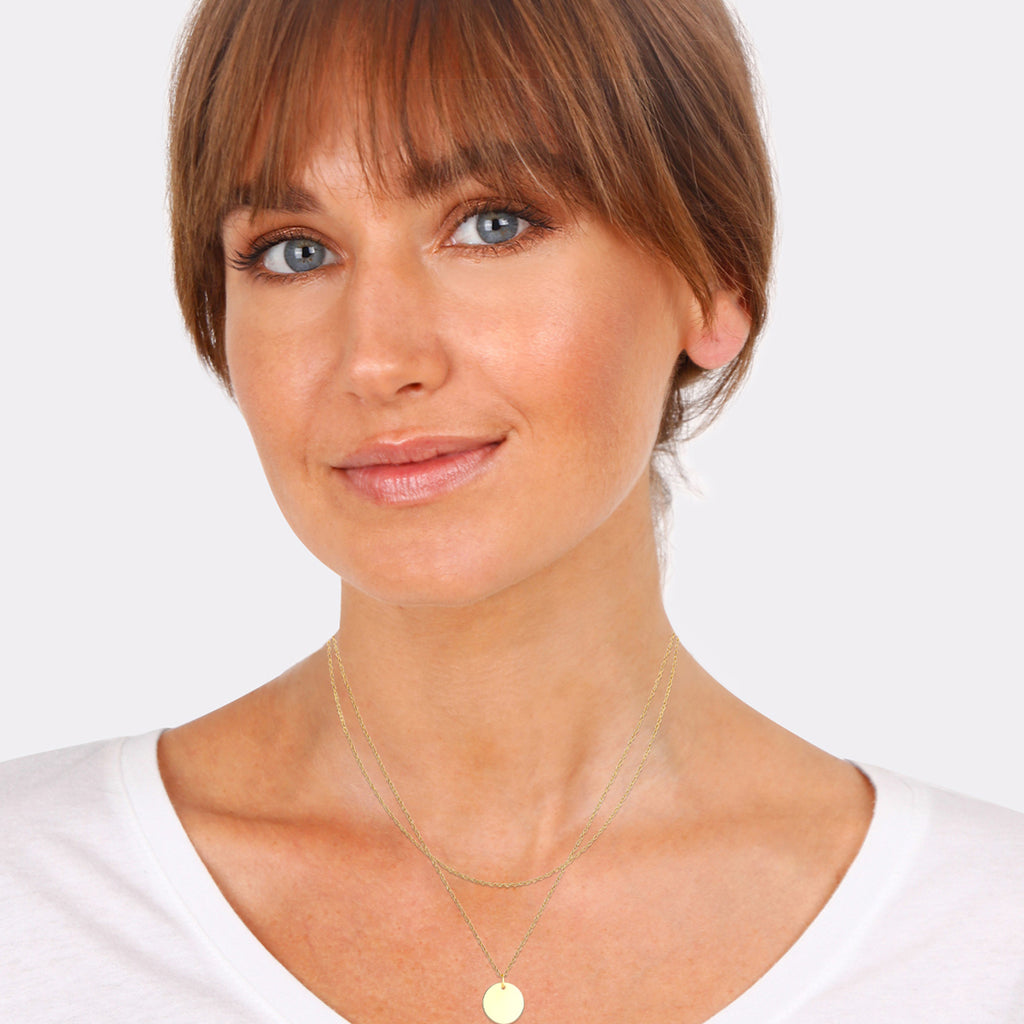 Gold - Elli | Necklace Engravable Layer Round Plate 925 Sterling Silver Gold Plated