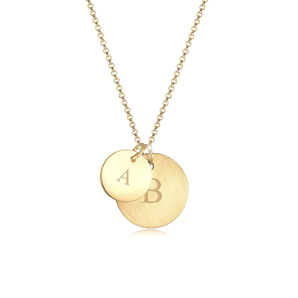 Gold - Elli | Necklace Engravable Double Round Pendant 925 Sterling Silver Gold Plated