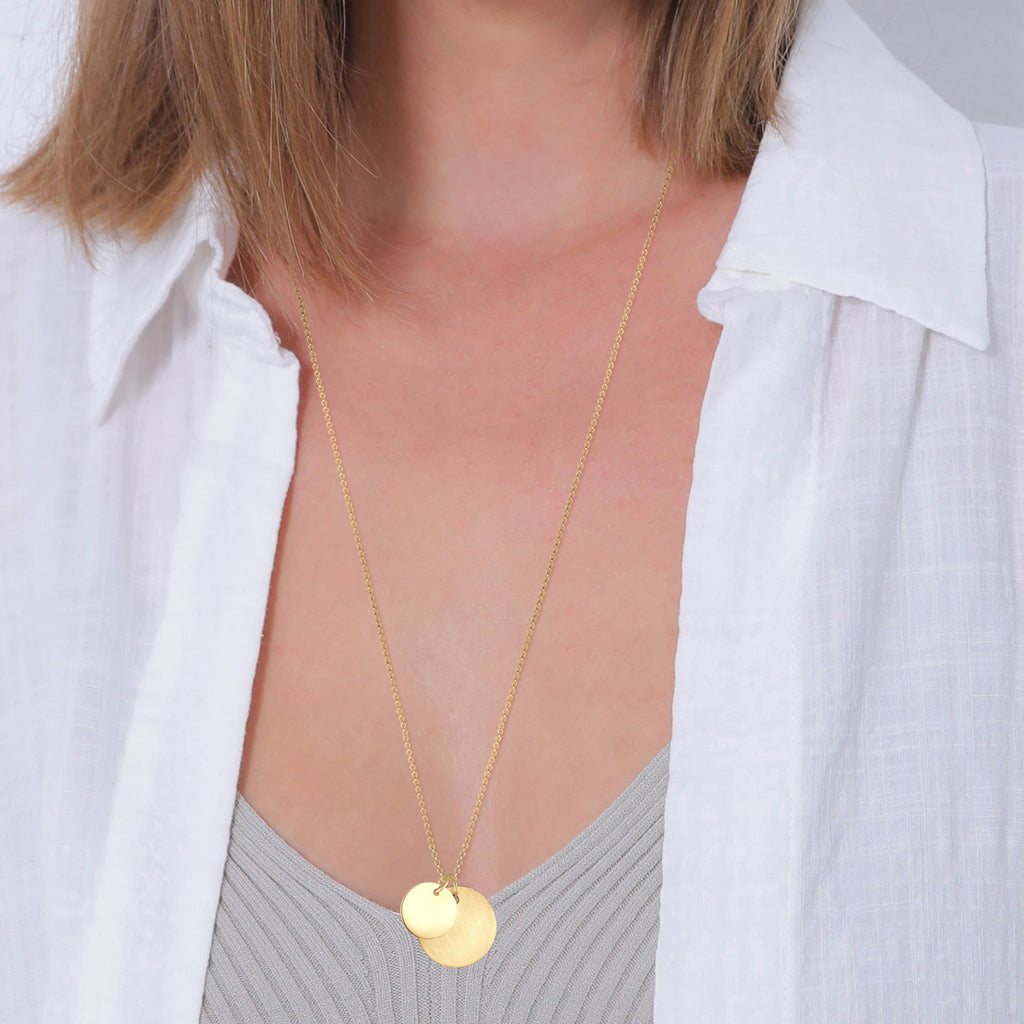Gold - Elli | Necklace Engravable Double Round Pendant 925 Sterling Silver Gold Plated