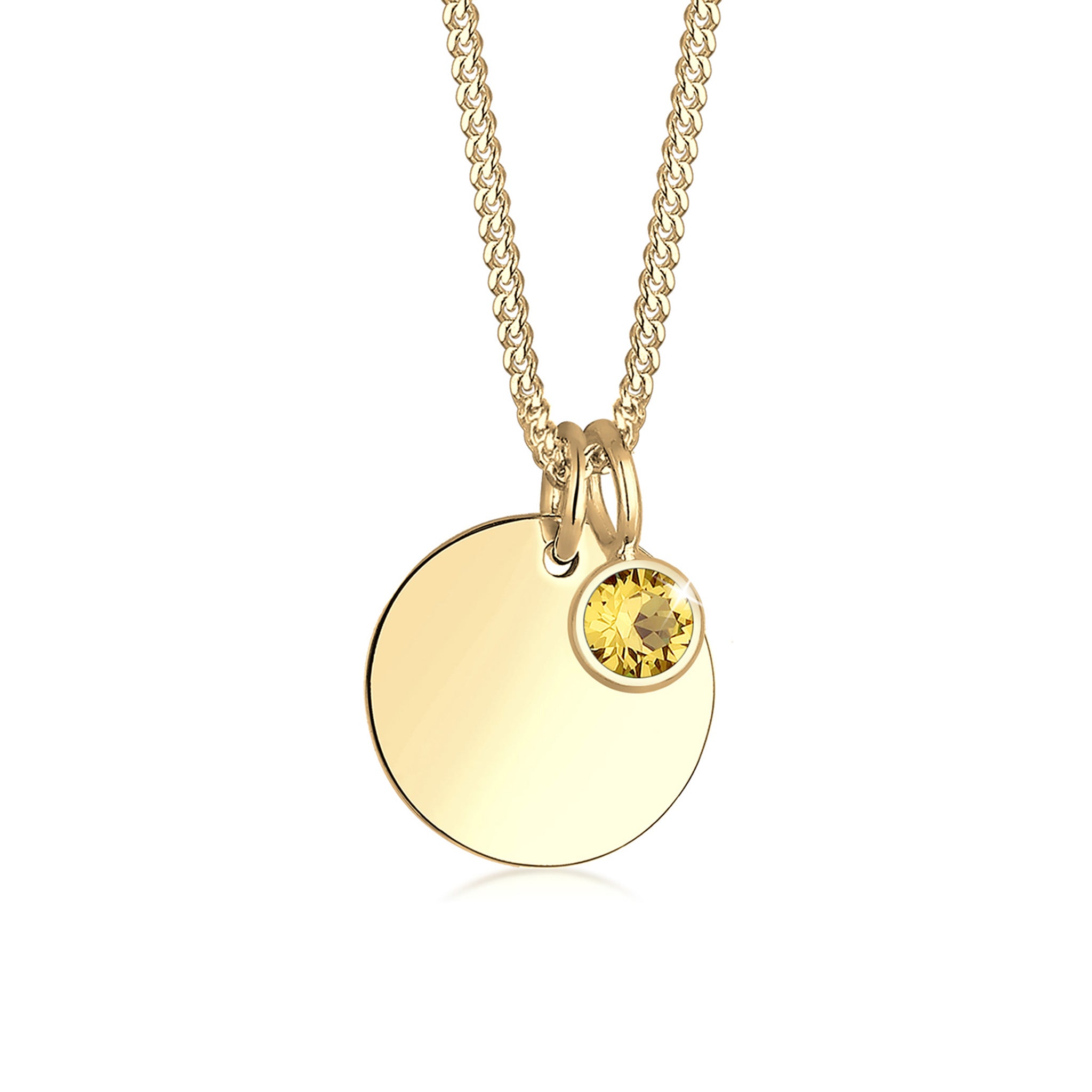 Yellow Bhirtstone engravable Yellow Crystal 925 Sterling Silver Gold Plated