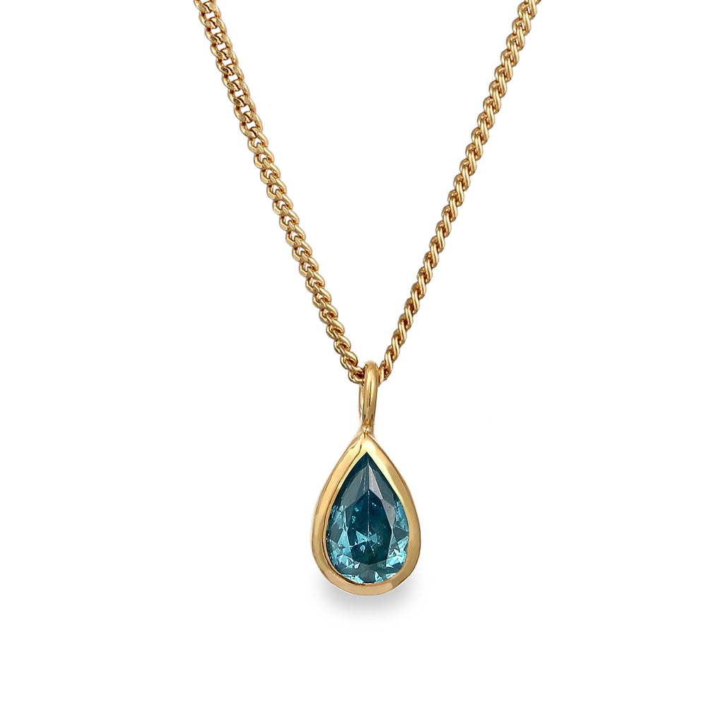 Light Blue Perhiasan Wanita Perak Asli Lapis Emas Kalung Drop Light Blue Zirconia