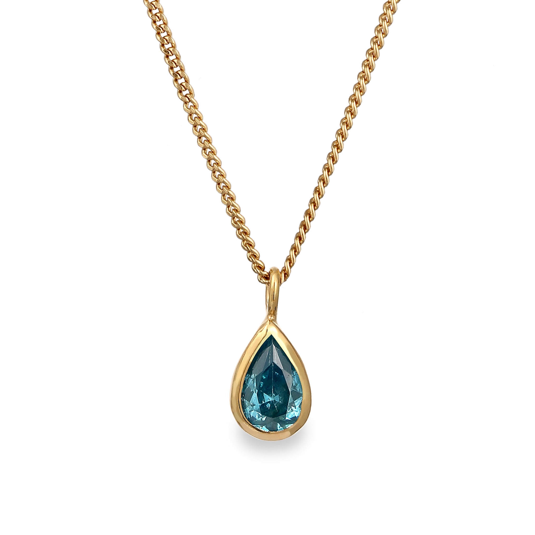 Light Blue Perhiasan Wanita Perak Asli Lapis Emas Kalung Drop Light Blue Zirconia