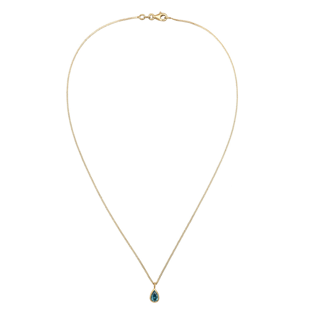 Light Blue Perhiasan Wanita Perak Asli Lapis Emas Kalung Drop Light Blue Zirconia