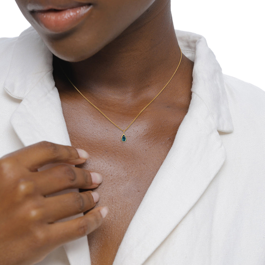 Light Blue Perhiasan Wanita Perak Asli Lapis Emas Kalung Drop Light Blue Zirconia