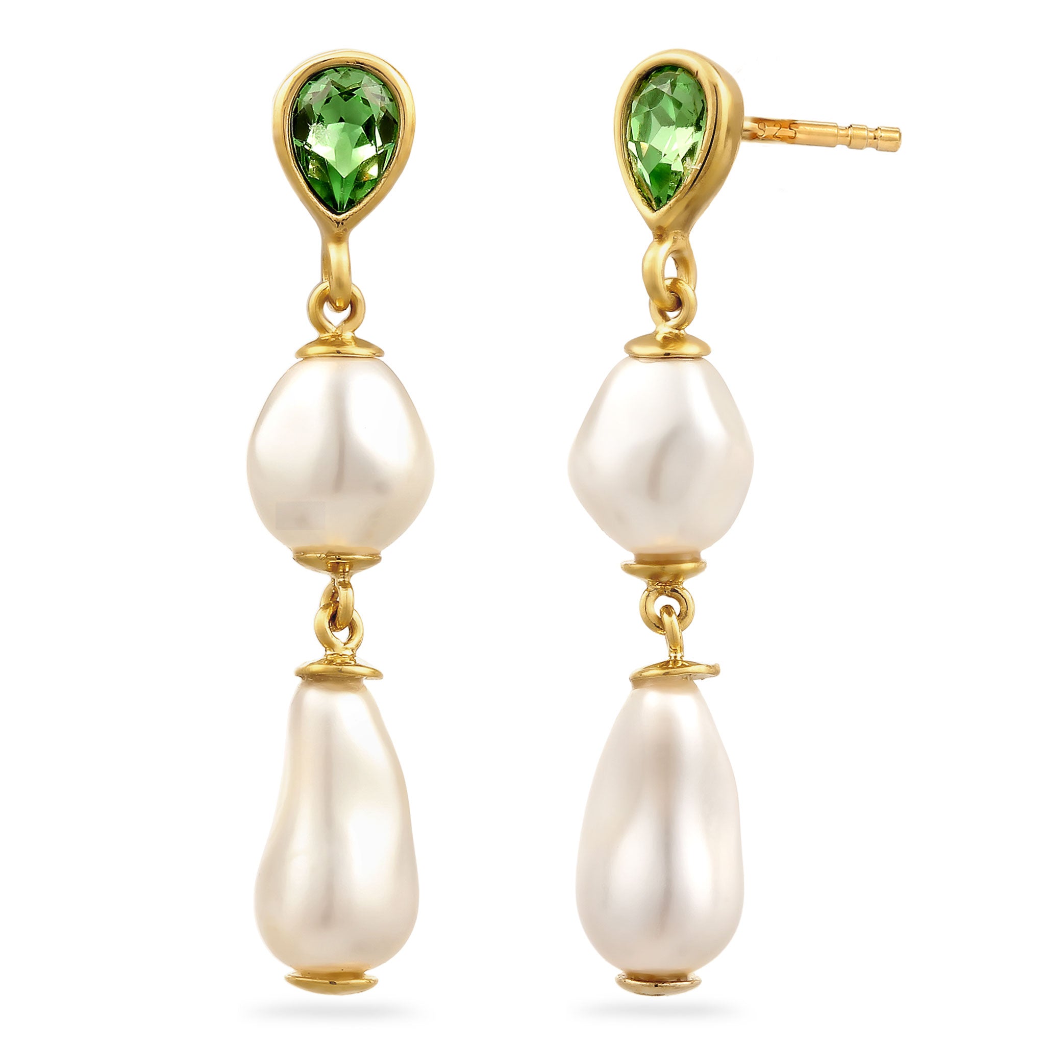 Gold Perhiasan Wanita Perak Asli Lapis Emas Anting Drop Synthetic Pearl dan Crystals