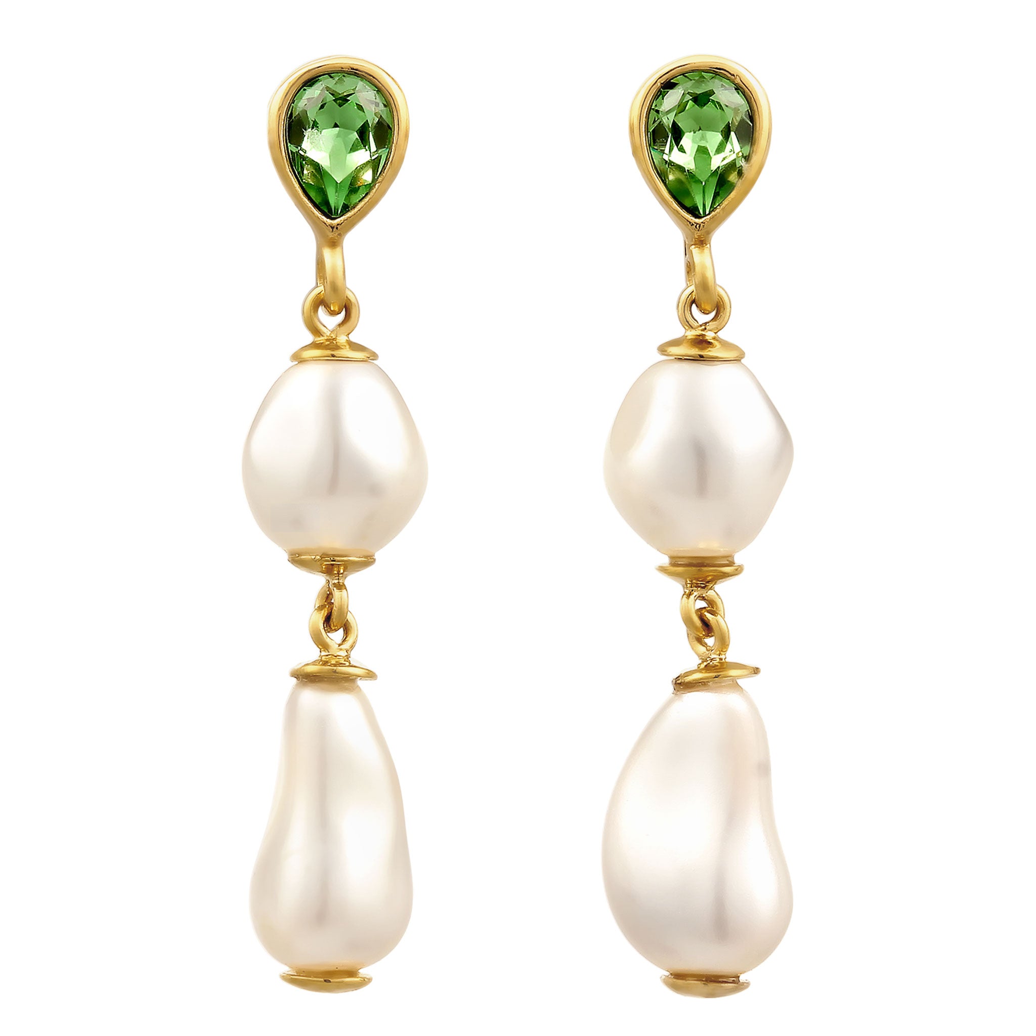 Gold Perhiasan Wanita Perak Asli Lapis Emas Anting Drop Synthetic Pearl dan Crystals