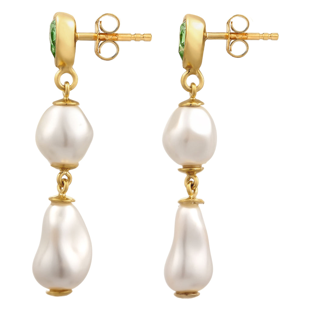 Gold Perhiasan Wanita Perak Asli Lapis Emas Anting Drop Synthetic Pearl dan Crystals