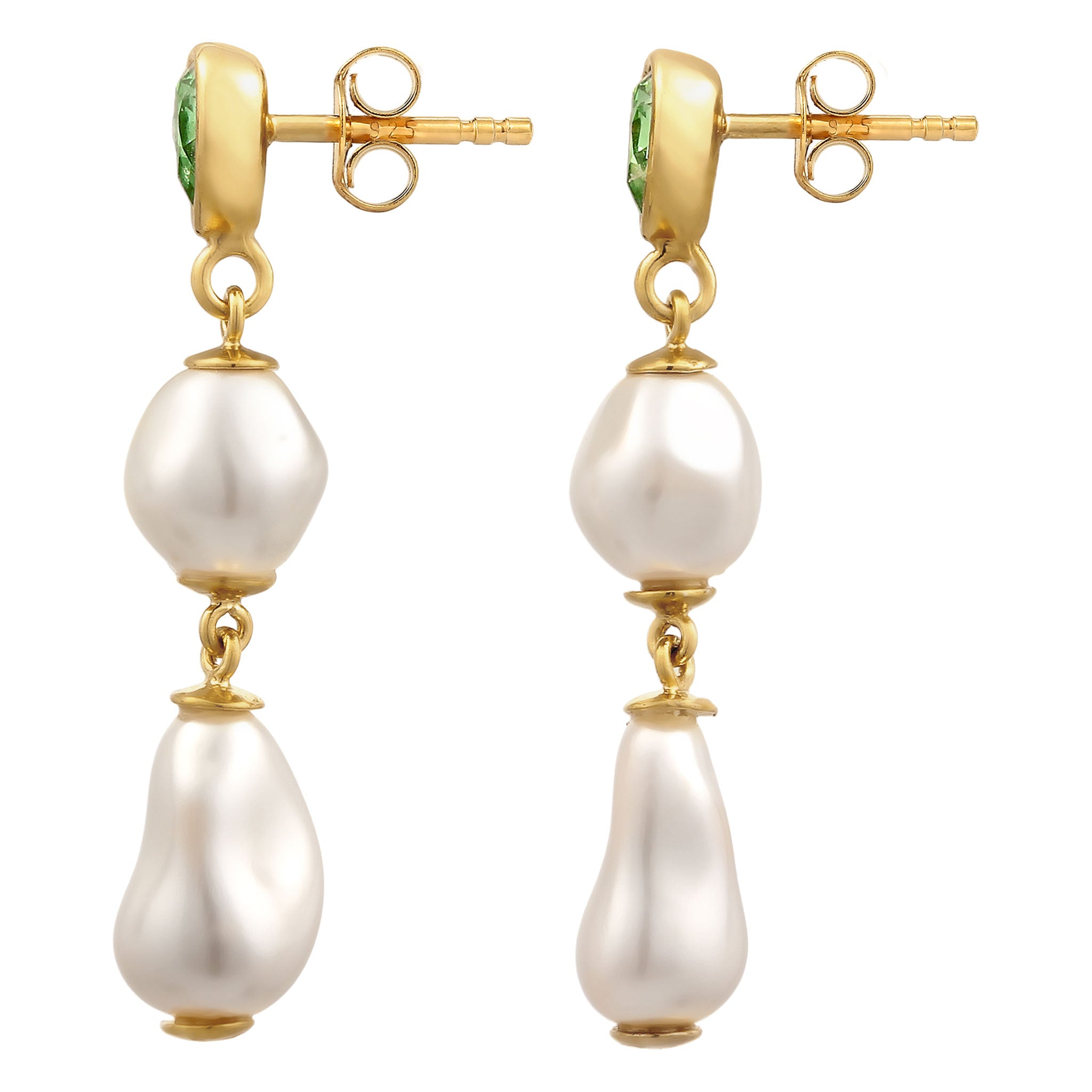 Gold Perhiasan Wanita Perak Asli Lapis Emas Anting Drop Synthetic Pearl dan Crystals