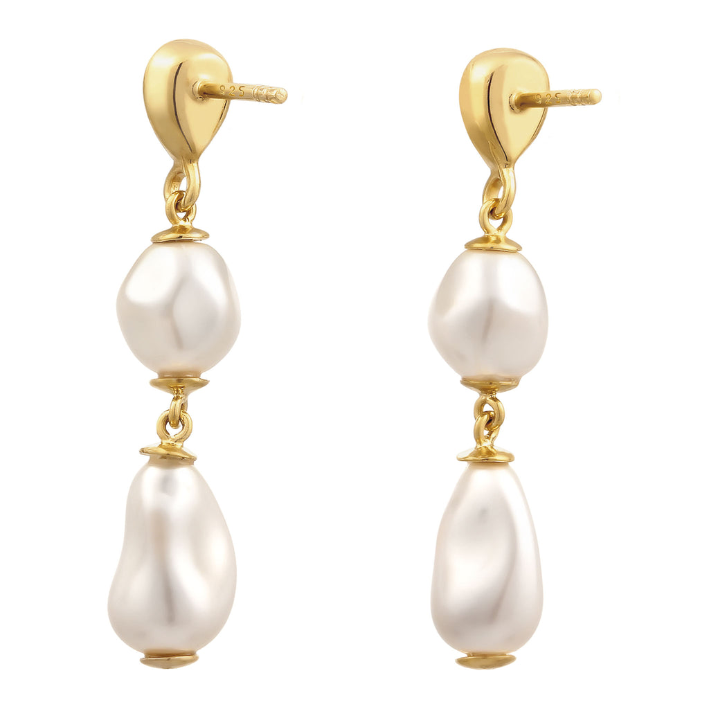Gold Perhiasan Wanita Perak Asli Lapis Emas Anting Drop Synthetic Pearl dan Crystals