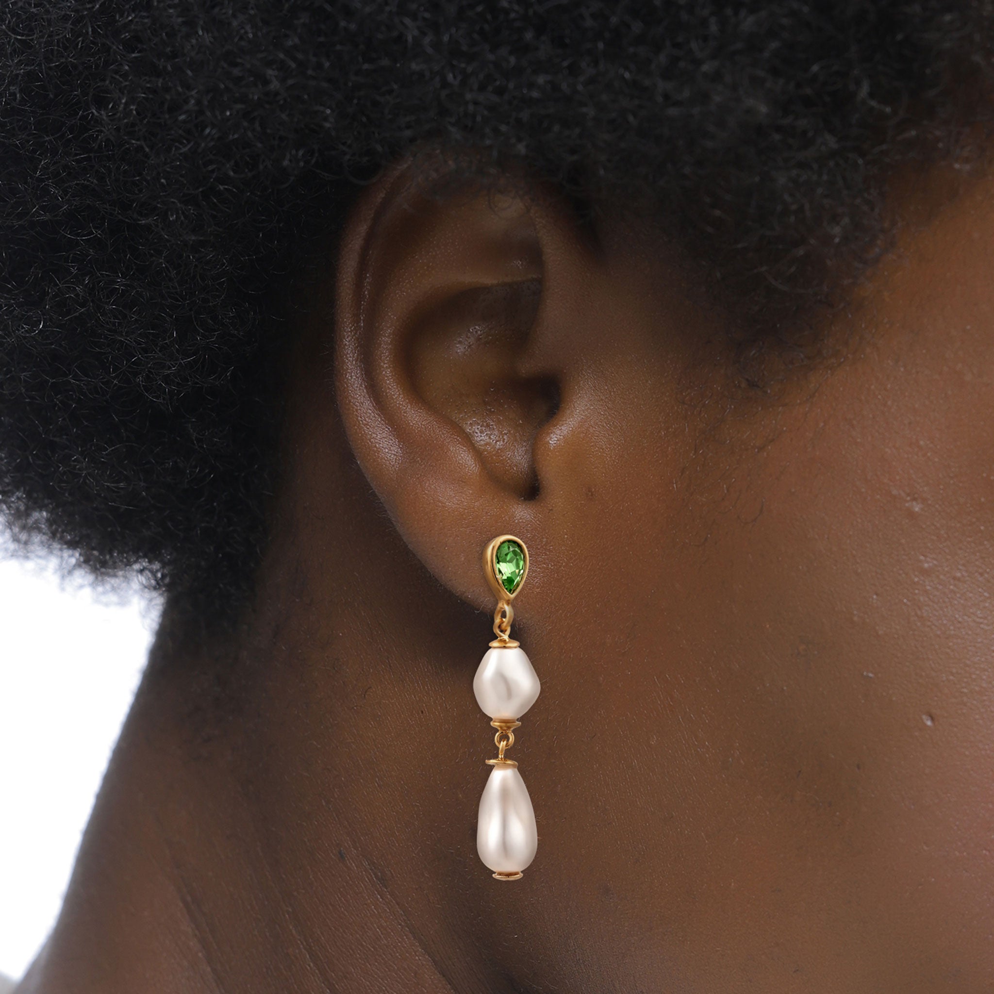 Gold Perhiasan Wanita Perak Asli Lapis Emas Anting Drop Synthetic Pearl dan Crystals