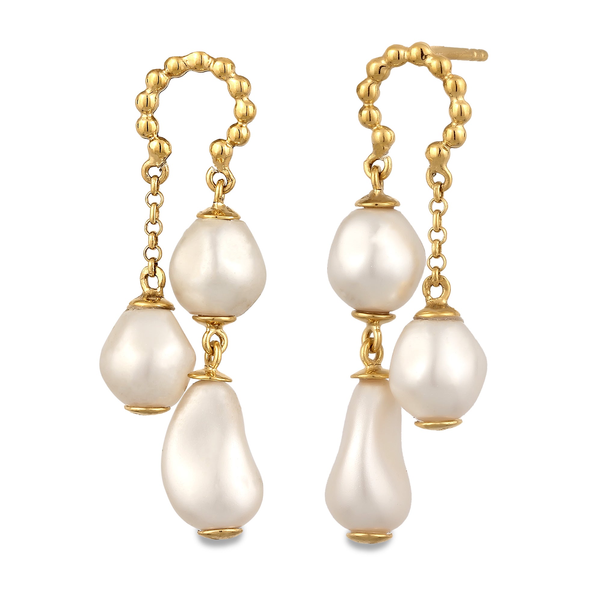 Gold Perhiasan Wanita Perak Asli Lapis Emas Anting Stud Synthetic Pearl