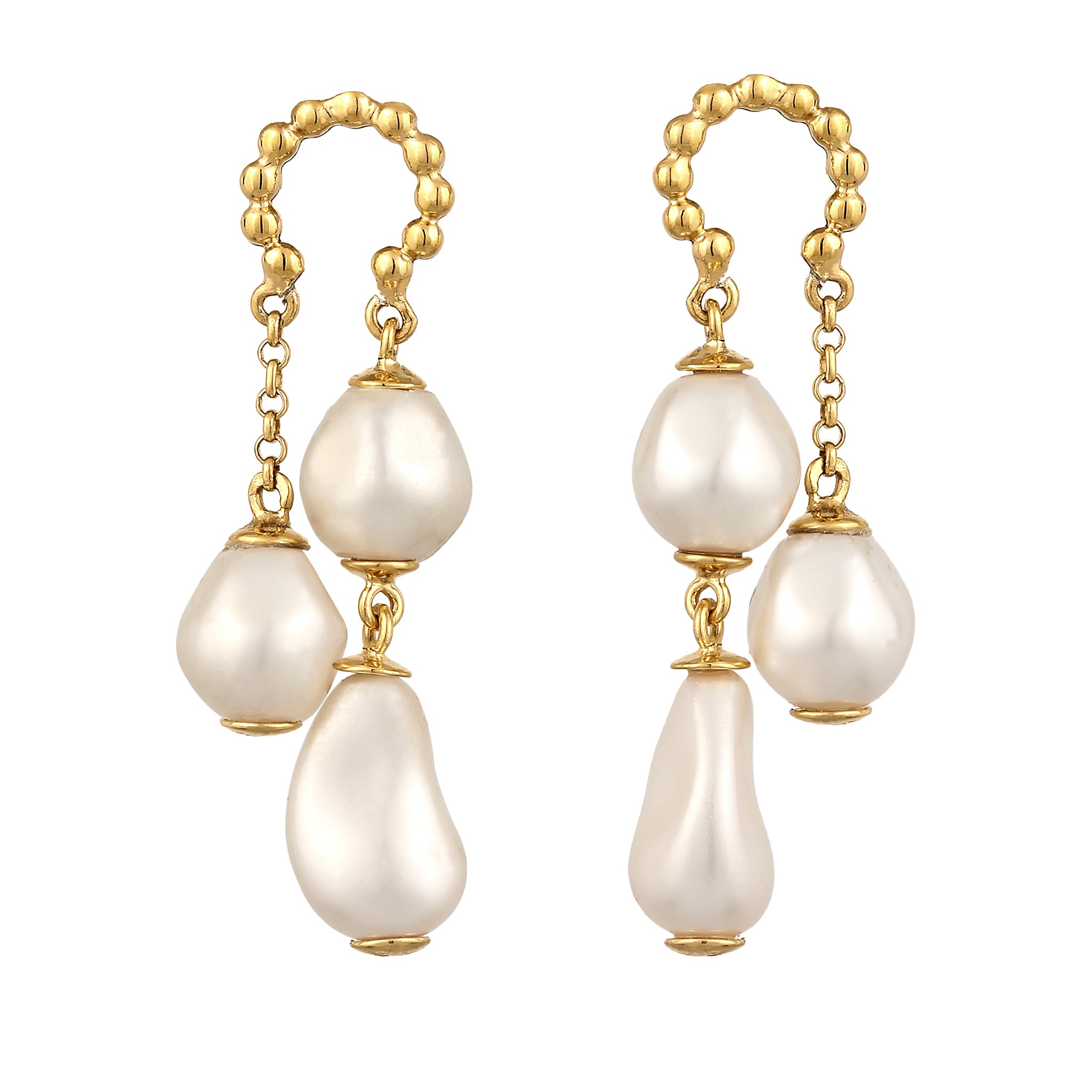 Gold Perhiasan Wanita Perak Asli Lapis Emas Anting Stud Synthetic Pearl
