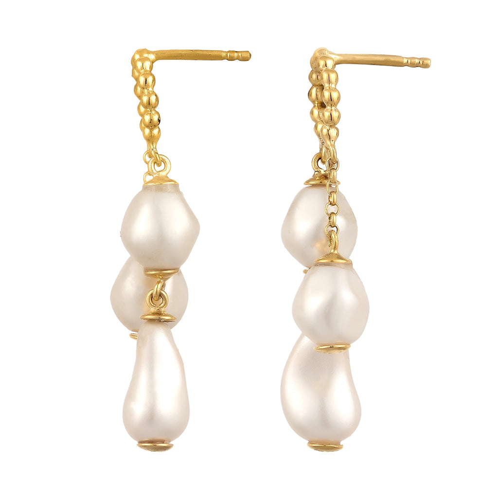 Gold Perhiasan Wanita Perak Asli Lapis Emas Anting Stud Synthetic Pearl