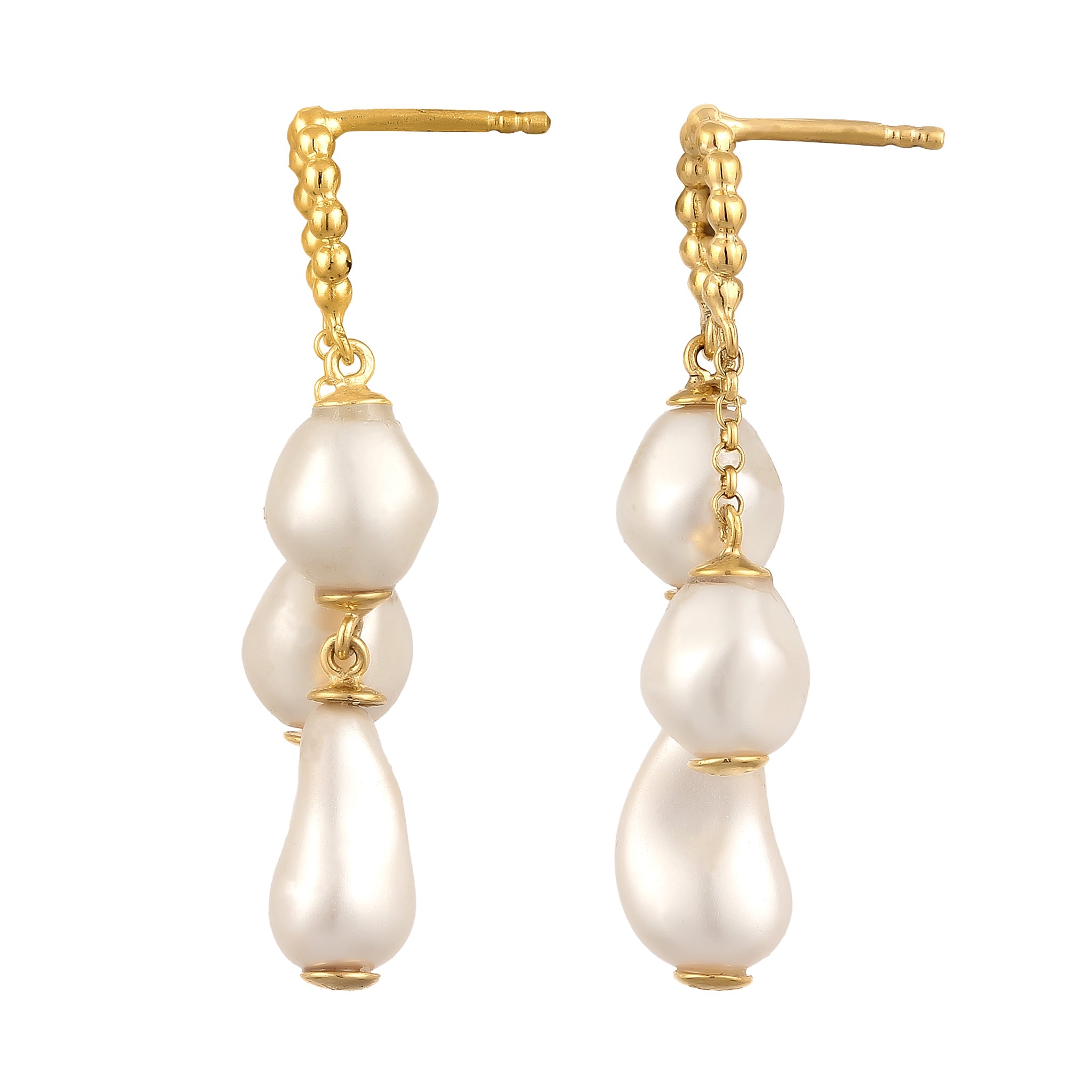 Gold Perhiasan Wanita Perak Asli Lapis Emas Anting Stud Synthetic Pearl