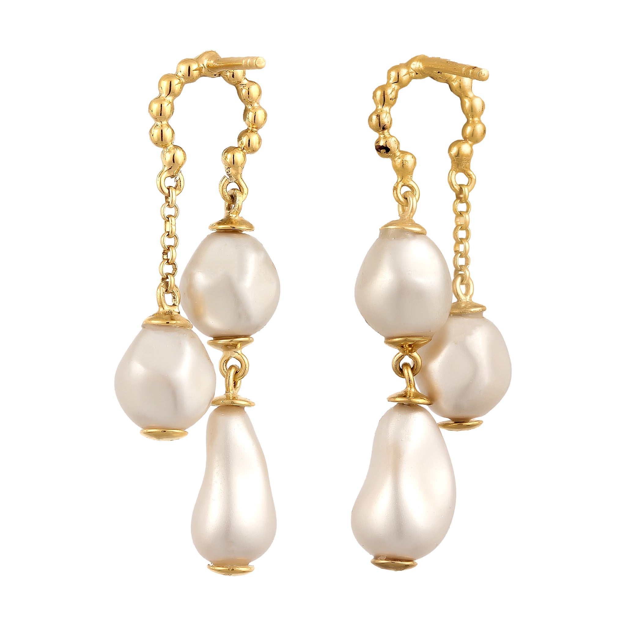 Gold Perhiasan Wanita Perak Asli Lapis Emas Anting Stud Synthetic Pearl