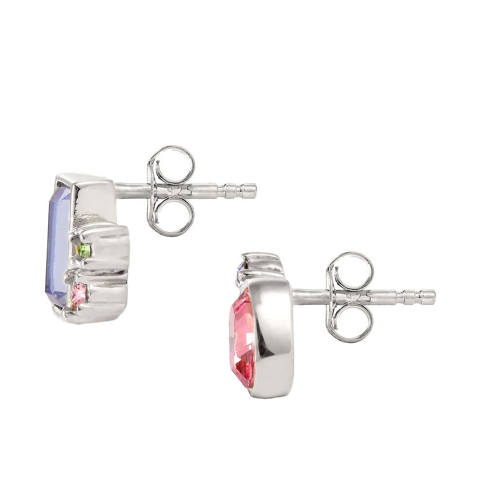 Silver Anting Perhiasan Perak 925 Wanita Stud Pink Blue Crystals