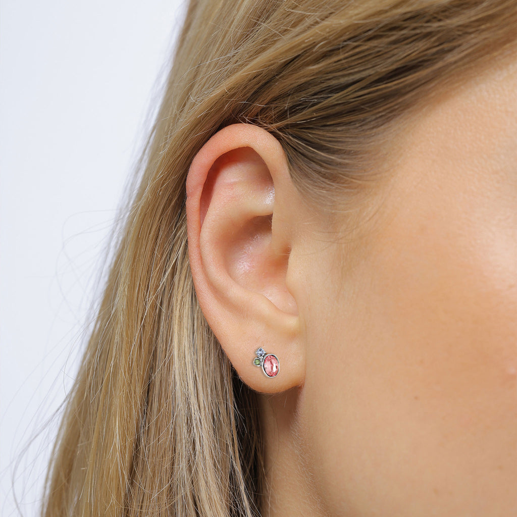 Silver Anting Perhiasan Perak 925 Wanita Stud Pink Blue Crystals