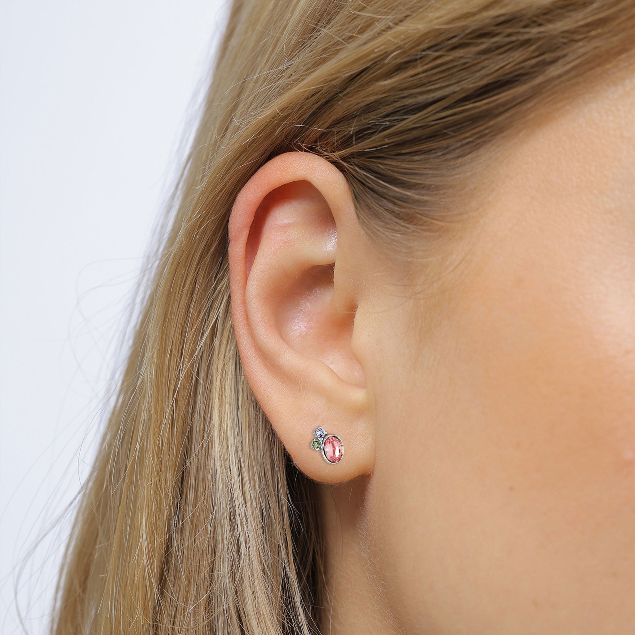 Silver Anting Perhiasan Perak 925 Wanita Stud Pink Blue Crystals
