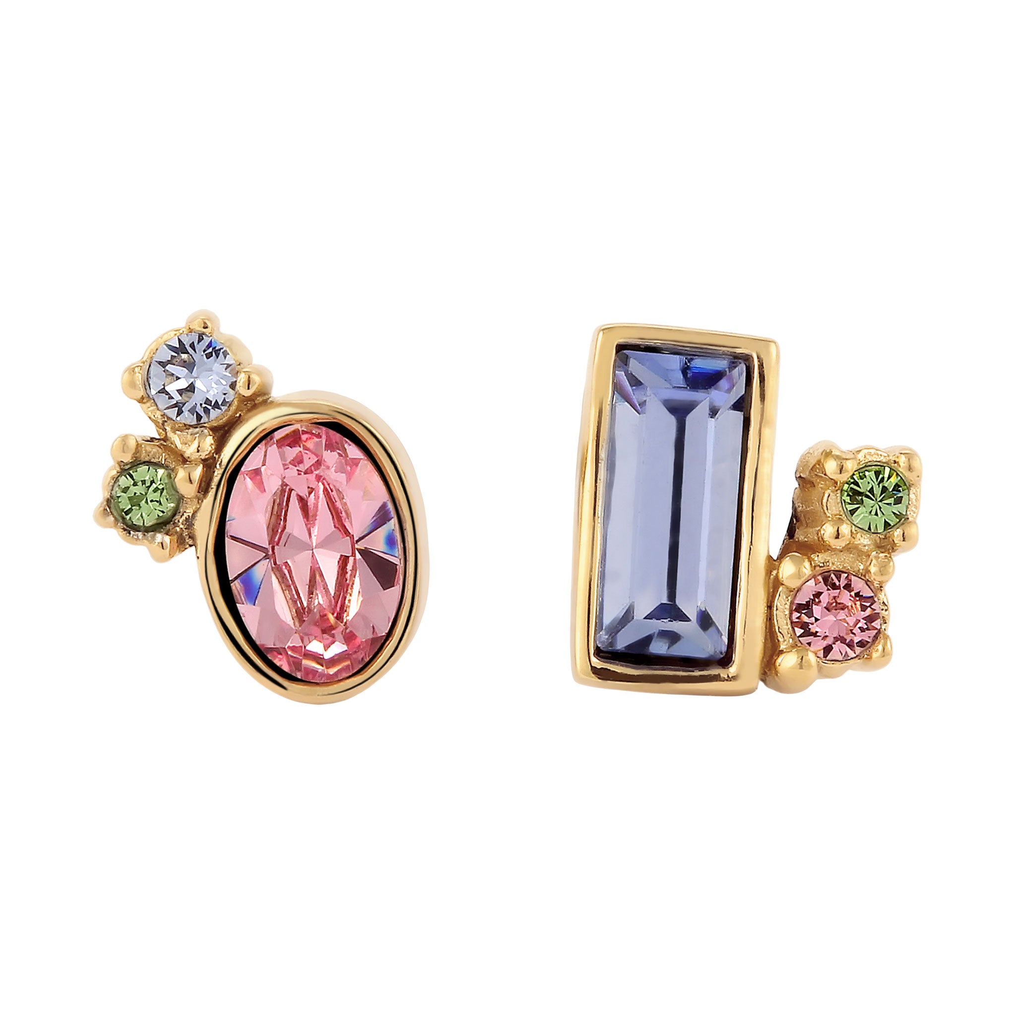 Gold Perhiasan Wanita Perak Asli Lapis Emas Anting Stud Pink Blue Crystals