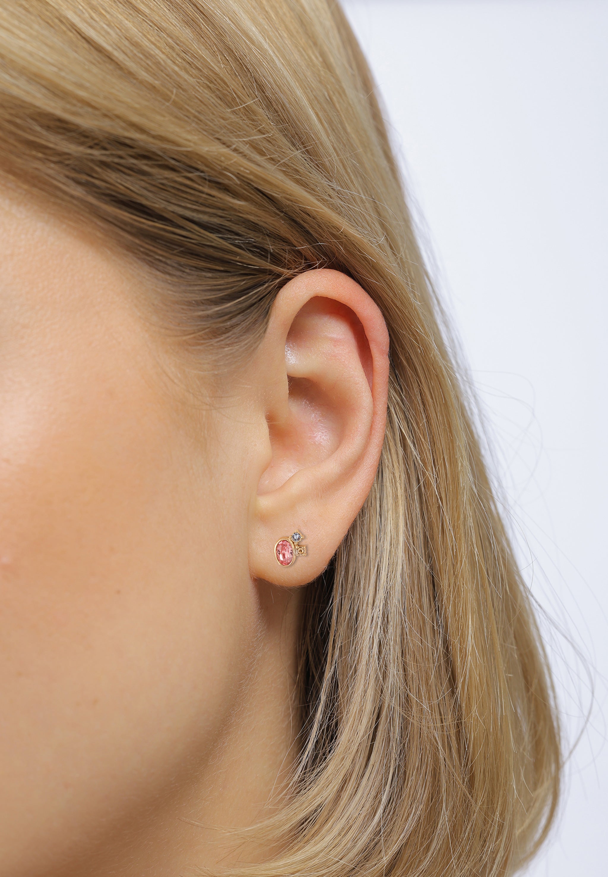 Gold Perhiasan Wanita Perak Asli Lapis Emas Anting Stud Pink Green Crystals