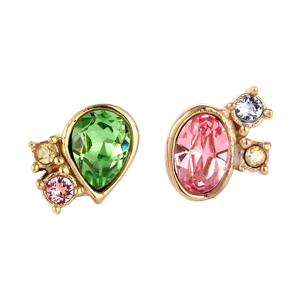 Gold Perhiasan Wanita Perak Asli Lapis Emas Anting Stud Pink Green Crystals