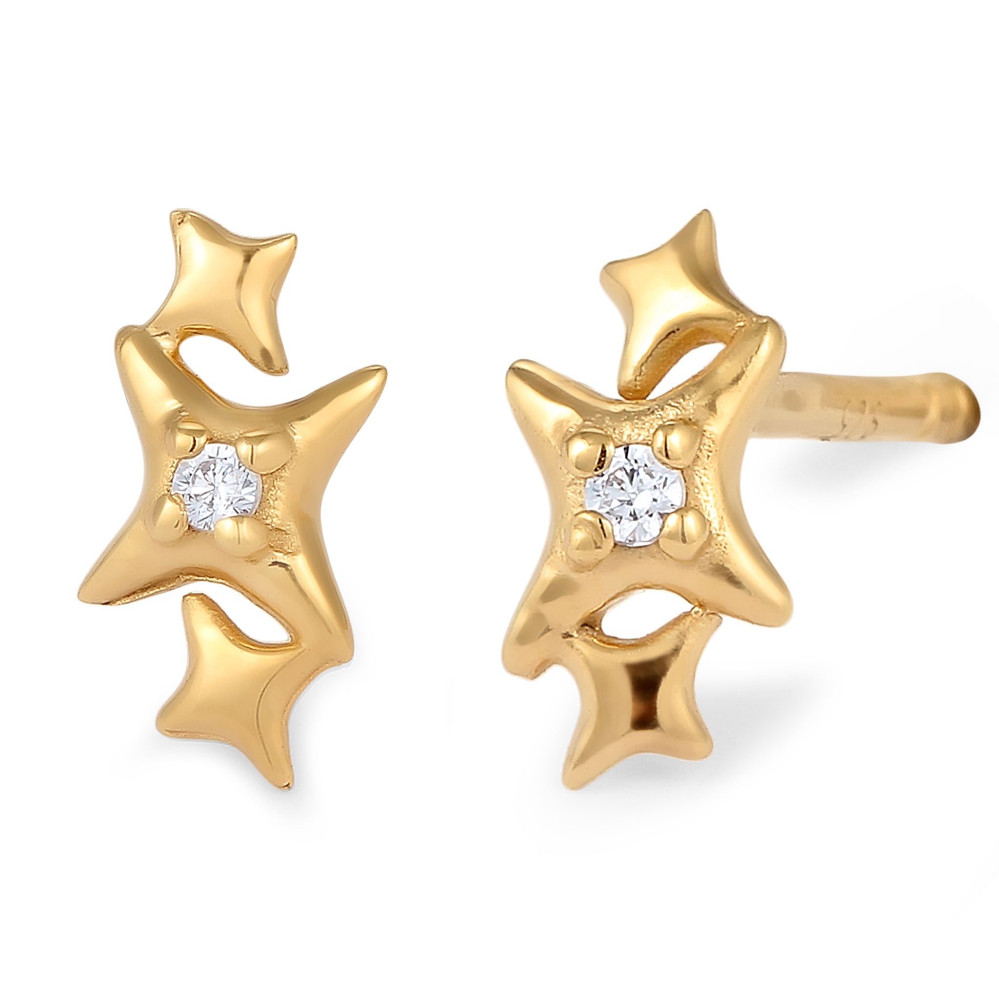 Gold Perhiasan Wanita Perak Asli Lapis Emas Anting Stud Star Zirconia