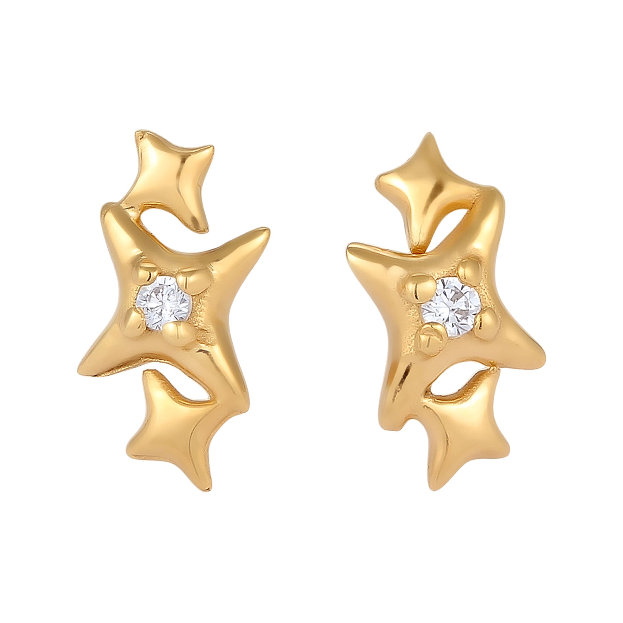 Gold Perhiasan Wanita Perak Asli Lapis Emas Anting Stud Star Zirconia
