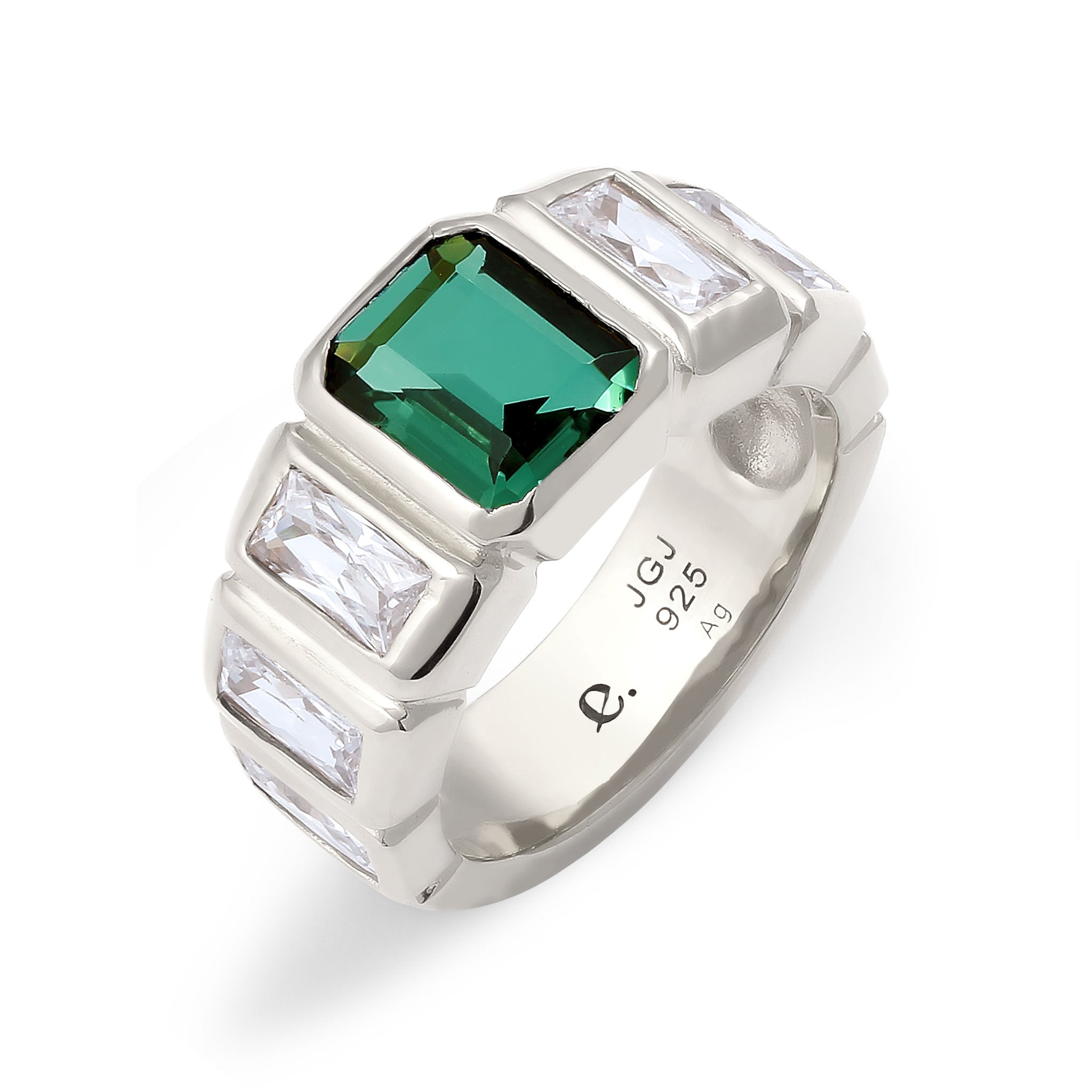 Silver Cincin Perhiasan Perak 925 Wanita Green Rectangle Quartz