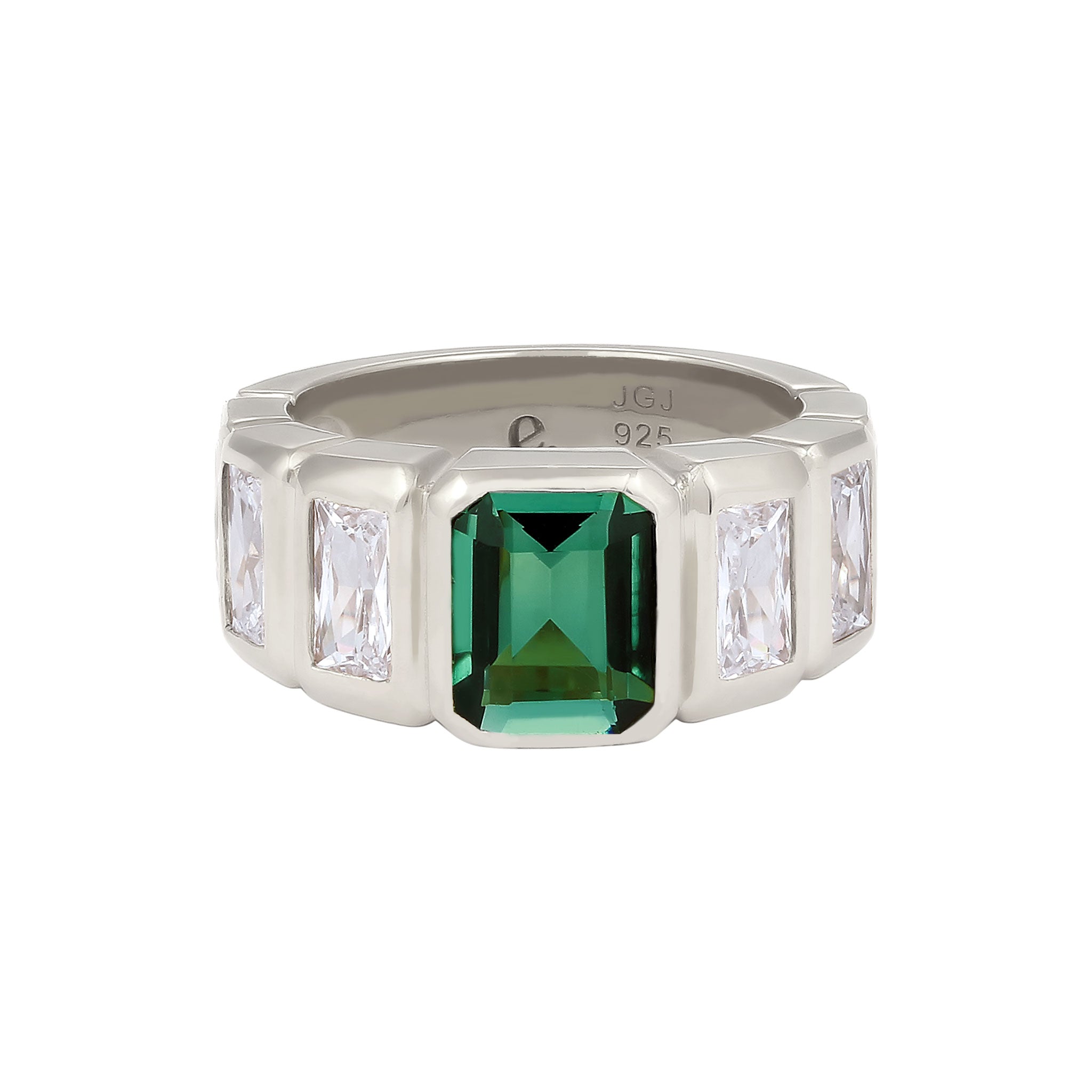 Silver Cincin Perhiasan Perak 925 Wanita Green Rectangle Quartz