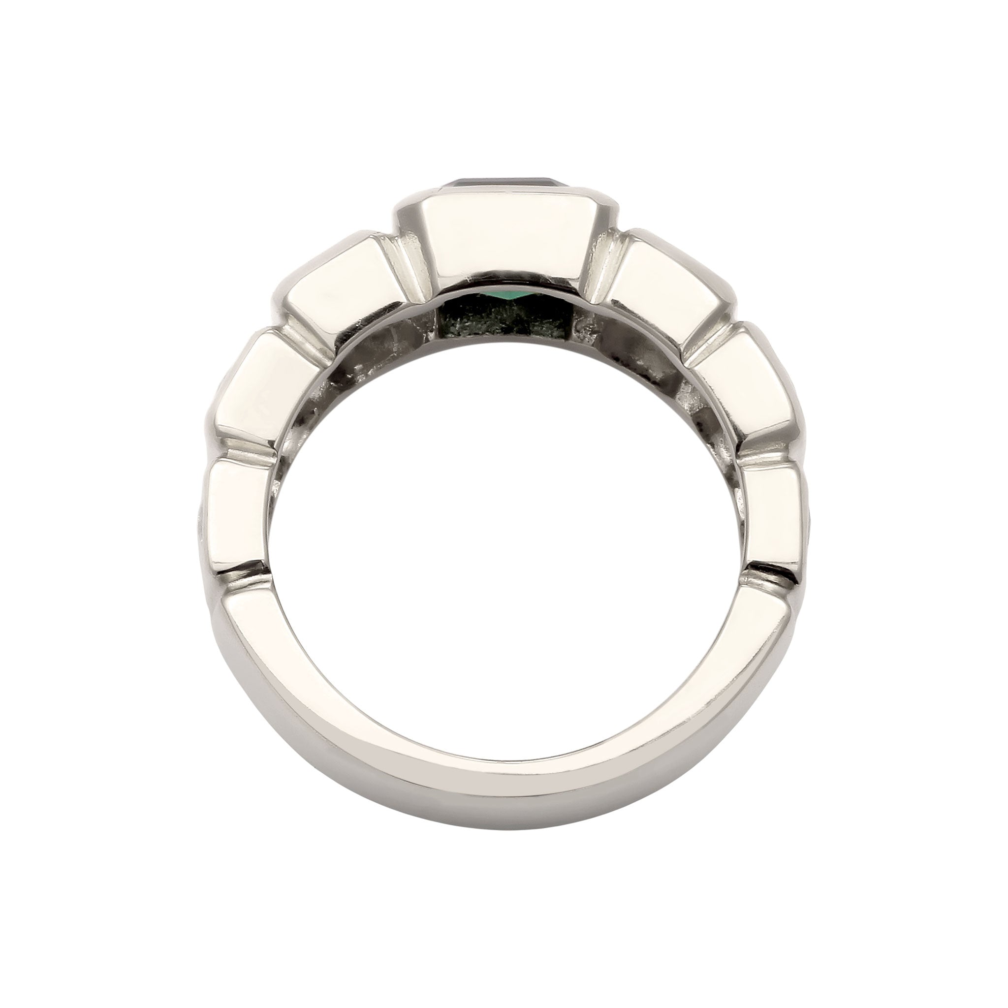 Silver Cincin Perhiasan Perak 925 Wanita Green Rectangle Quartz