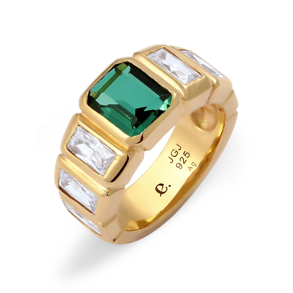 Gold - Elli PREMIUM | Green Quartz Band Ring 925 Silver Gold Plated
