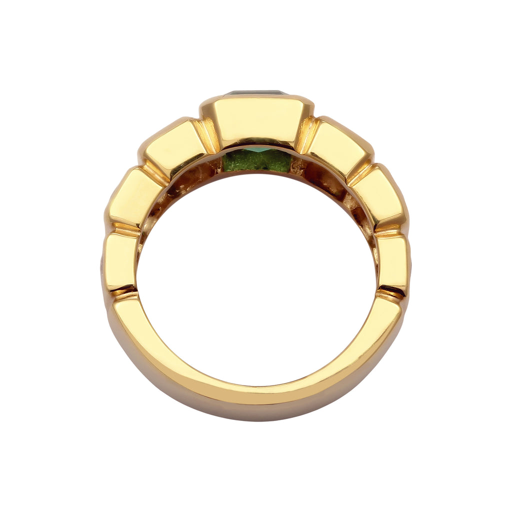 Gold Cincin Perhiasan Perak 925 Wanita Green Rectangle Quartz Gold Plated