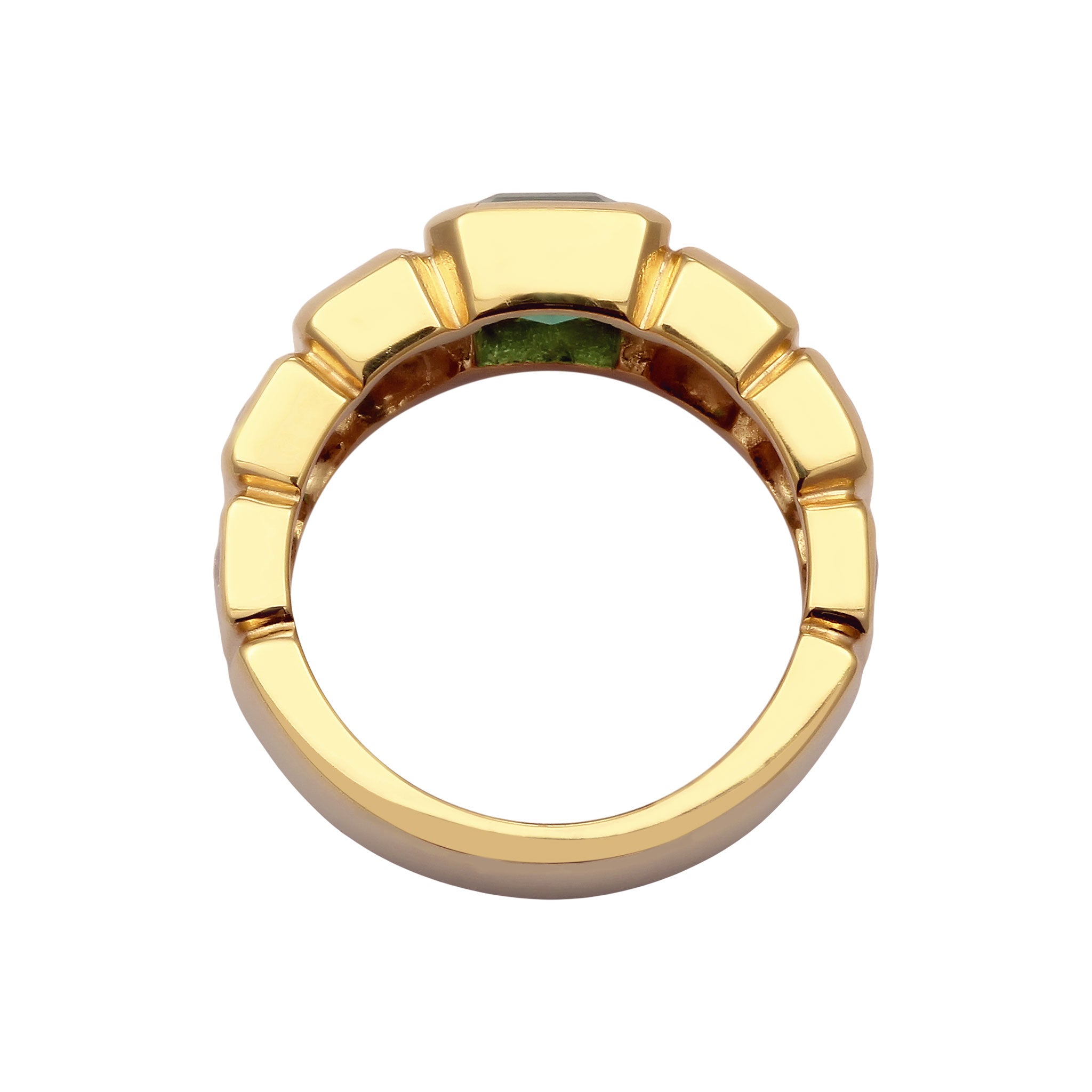 Gold Cincin Perhiasan Perak 925 Wanita Green Rectangle Quartz Gold Plated