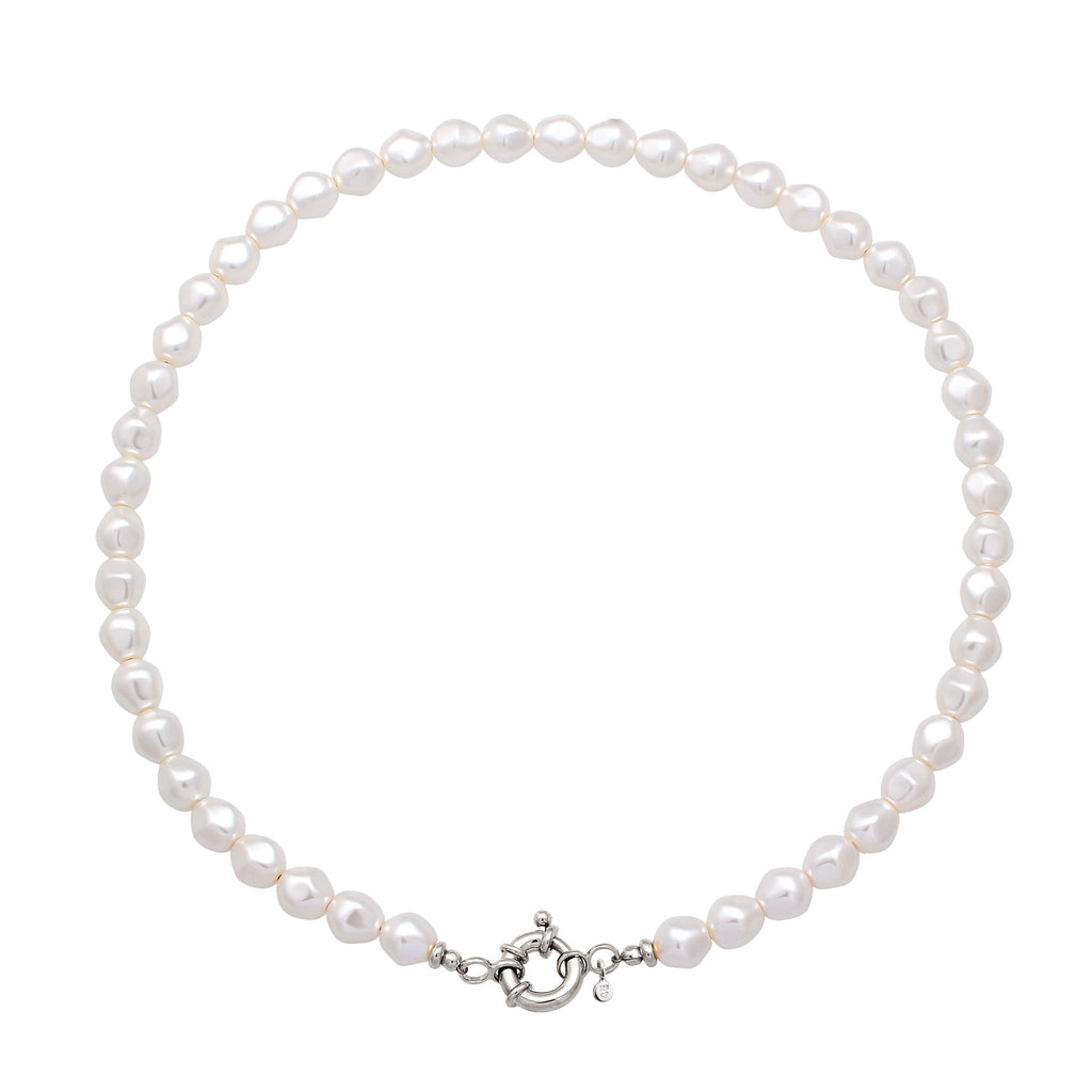 Silver Kalung Perhiasan Perak 925 Wanita Choker Synthetic Pearl
