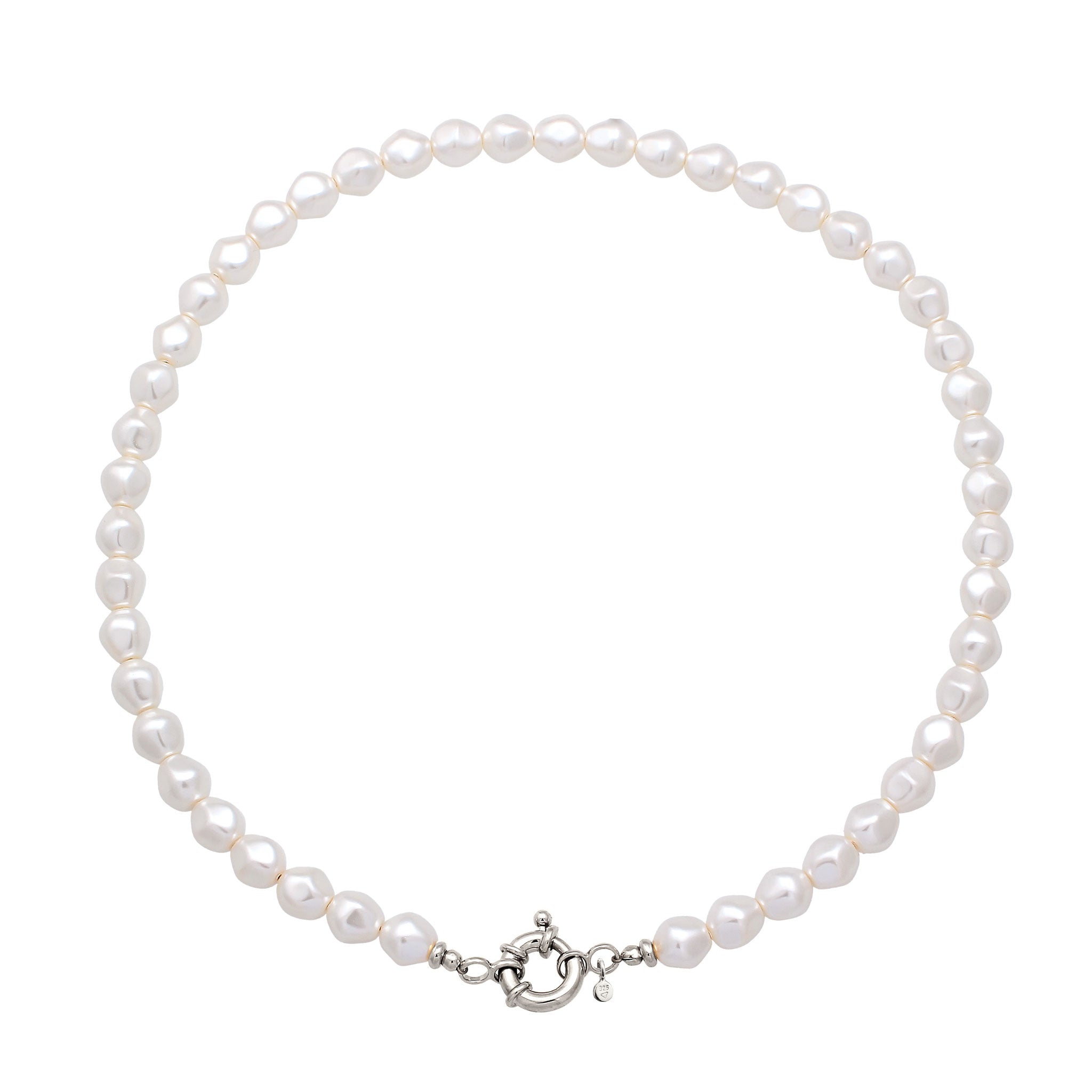 Silver Kalung Perhiasan Perak 925 Wanita Choker Synthetic Pearl