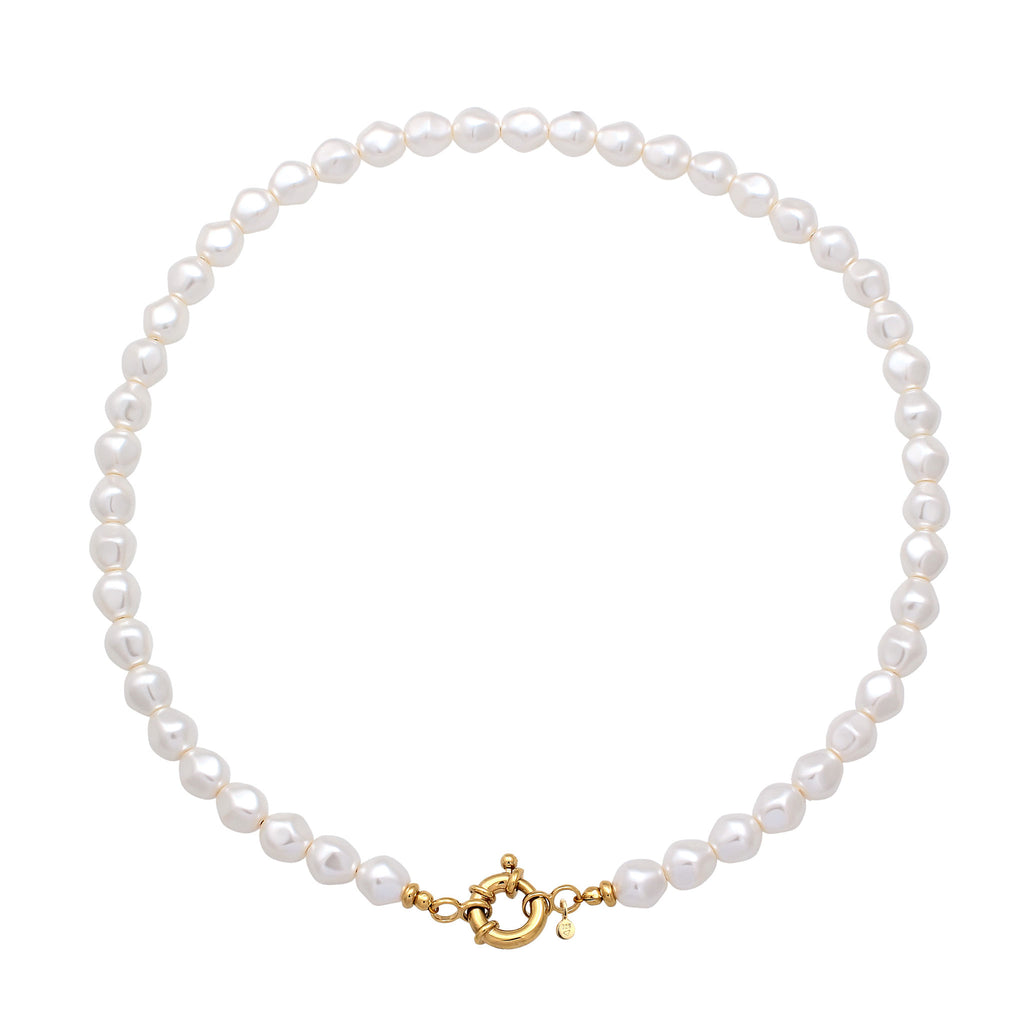 Gold Kalung Perhiasan Perak 925 Wanita Choker Synthetic Pearl Gold Plated