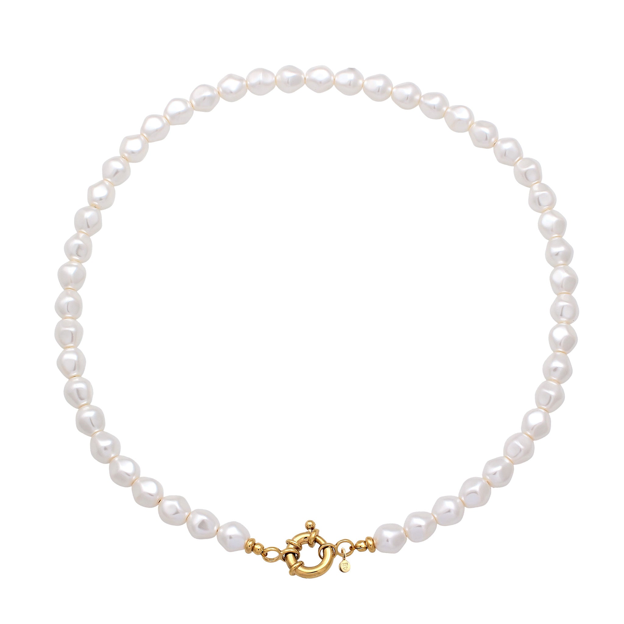 Gold Kalung Perhiasan Perak 925 Wanita Choker Synthetic Pearl Gold Plated
