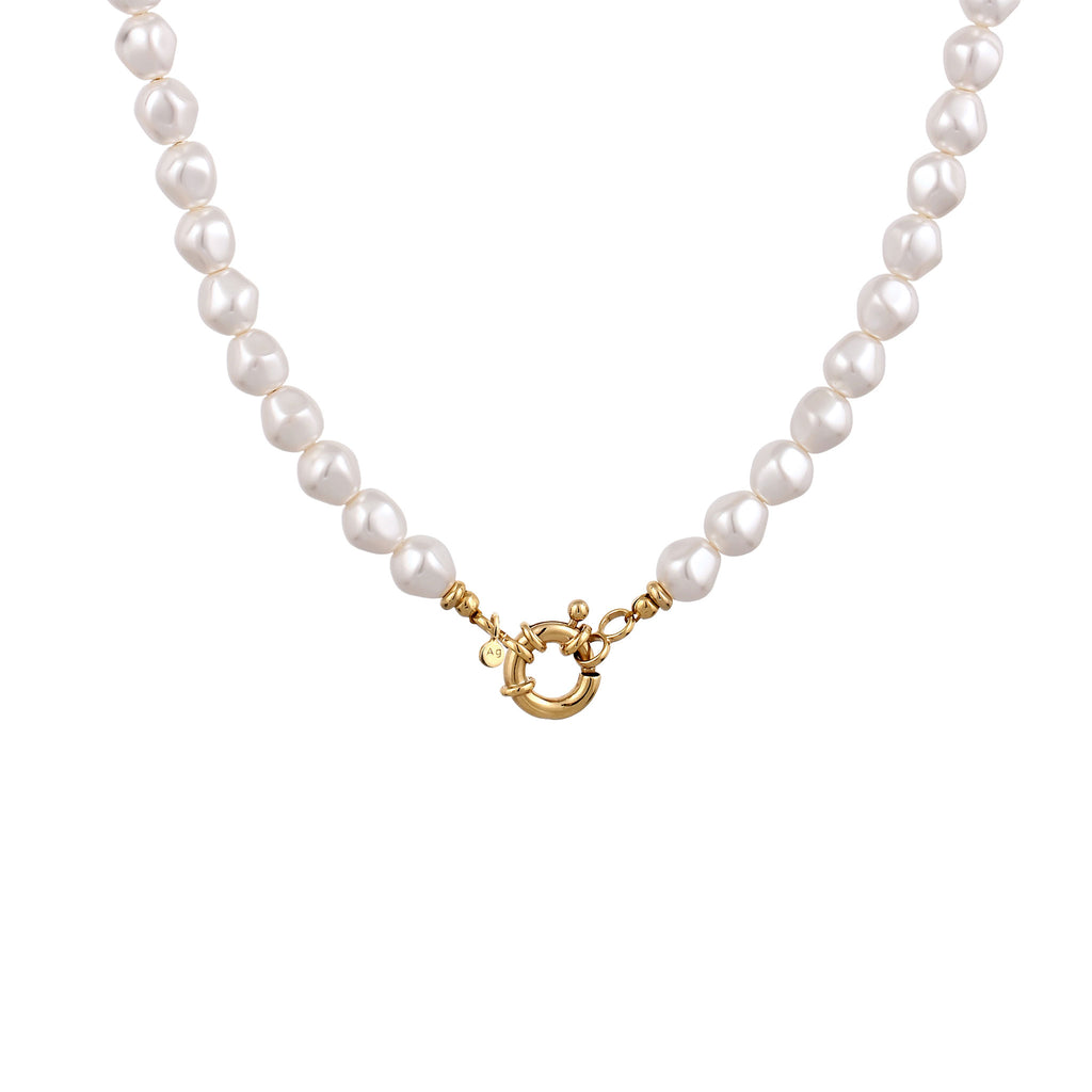 Gold Kalung Perhiasan Perak 925 Wanita Choker Synthetic Pearl Gold Plated