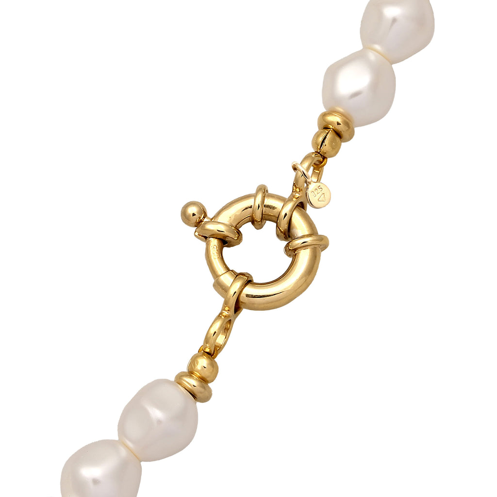 Gold Kalung Perhiasan Perak 925 Wanita Choker Synthetic Pearl Gold Plated