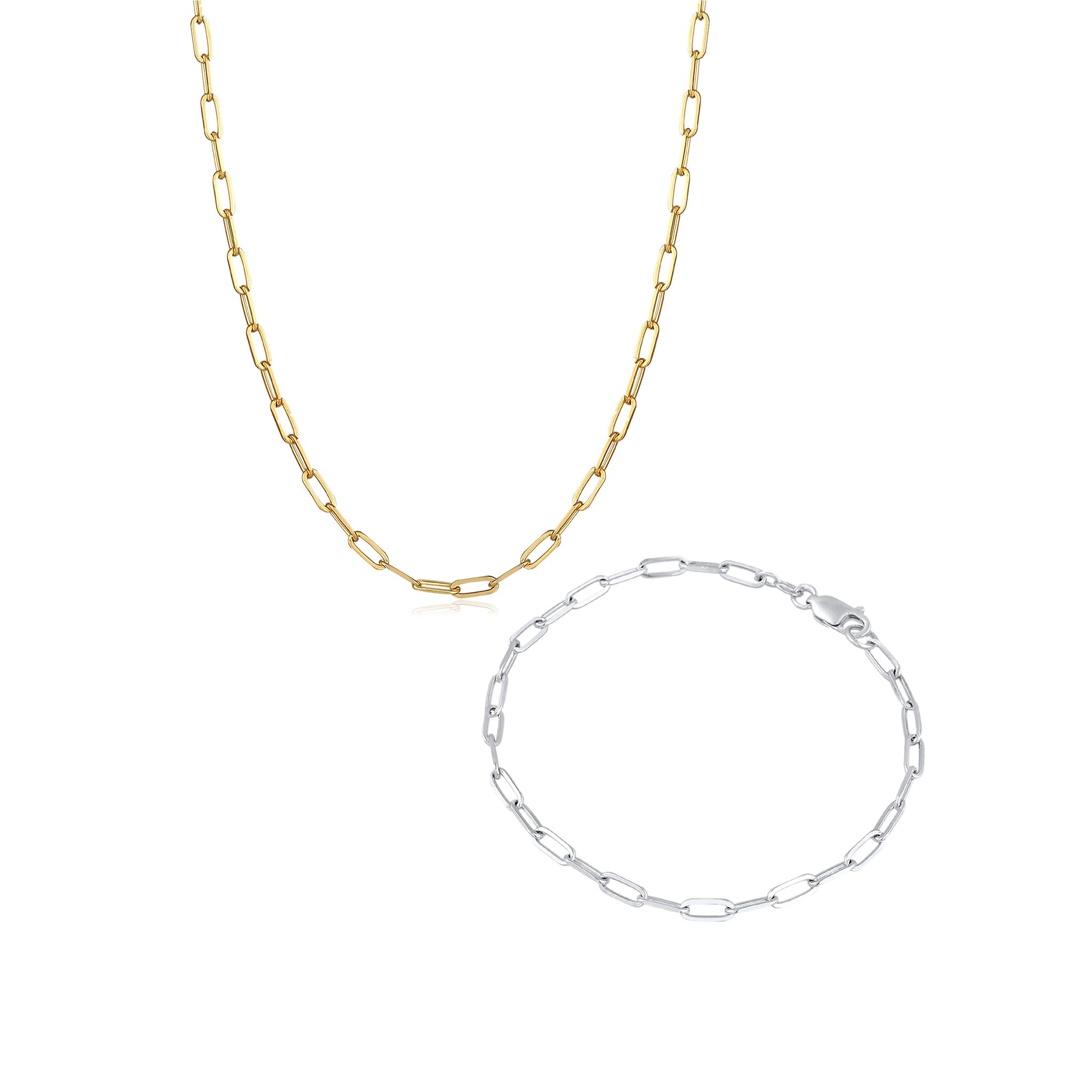 Bicolor Perhiasan Wanita Perak Asli Lapis Emas Perhiasan Set Elegant Minimalist Long Link Chain